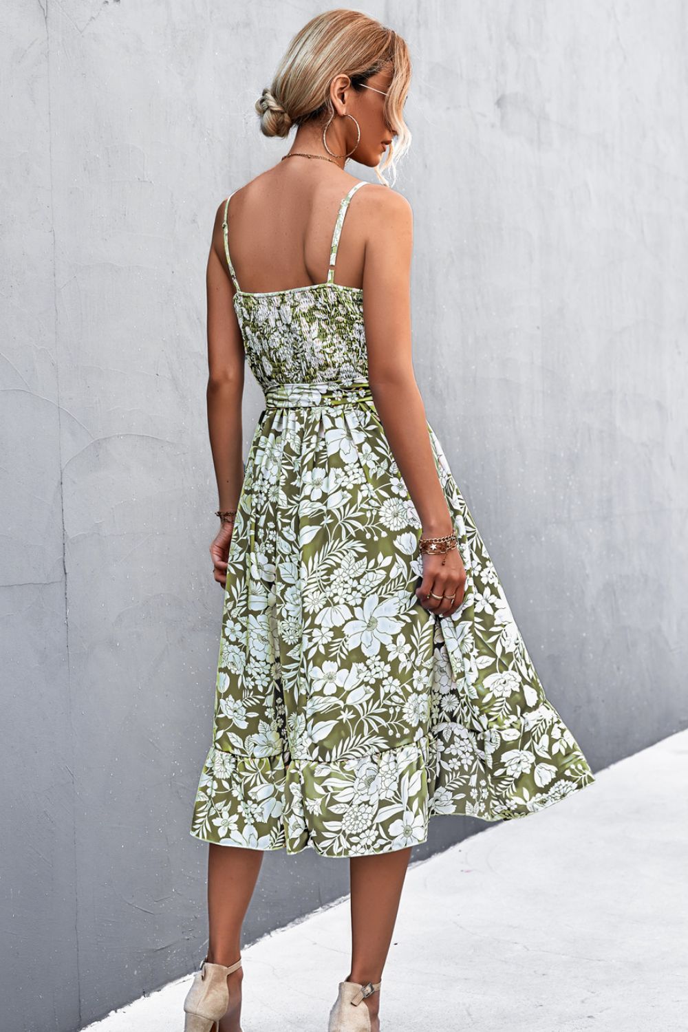Floral Frill Trim Scoop Neck Spaghetti Strap Dress - ViarousViarousViarous