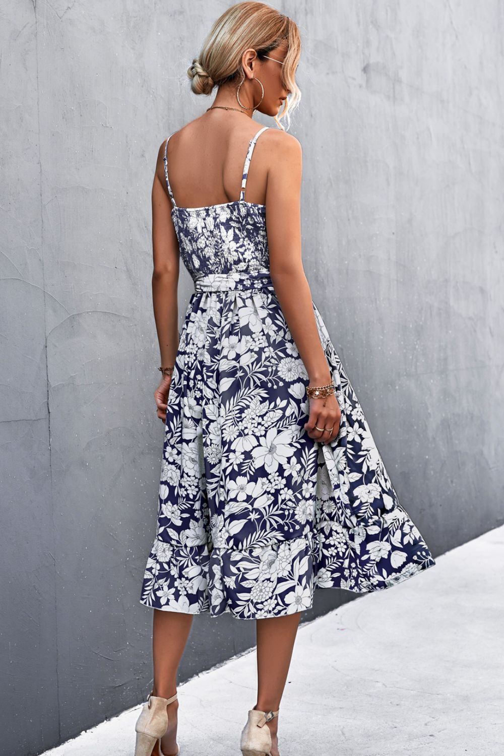 Floral Frill Trim Scoop Neck Spaghetti Strap Dress - ViarousViarousViarous