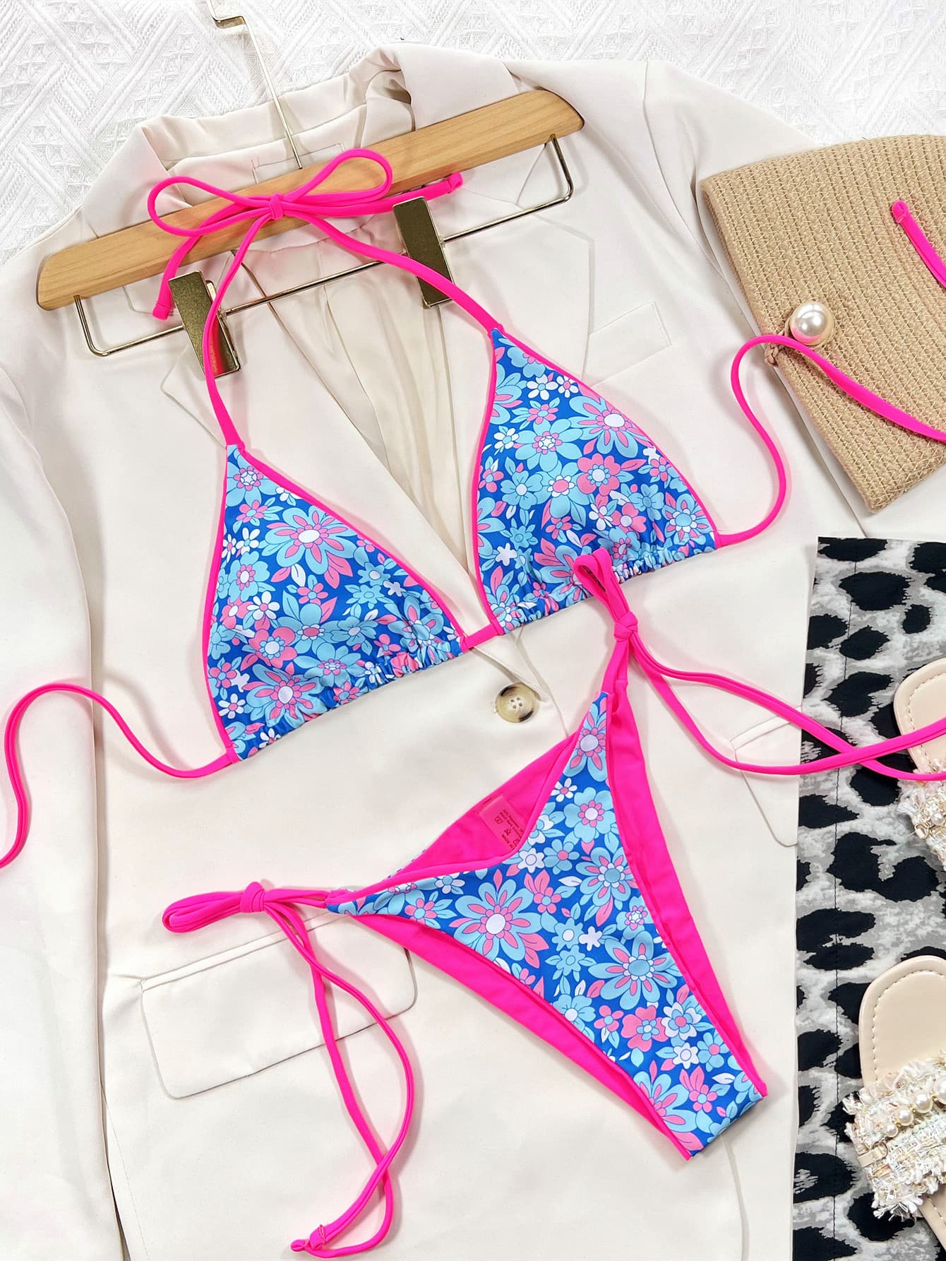 Floral Halter Neck Tie Side Bikini Set - ViarousViarousViarous