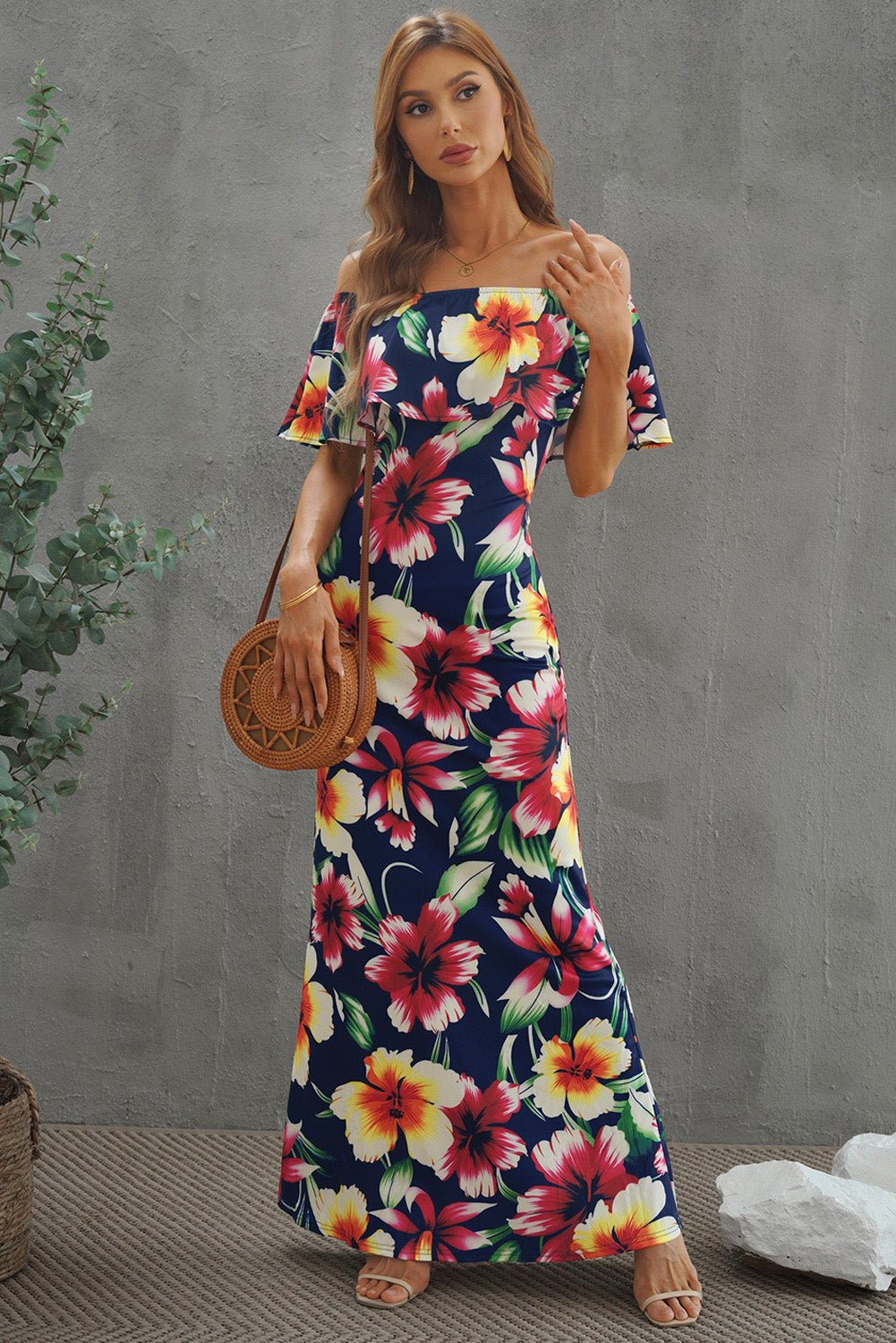 Floral Layered Off - Shoulder Maxi Dress - ViarousViarousViarous