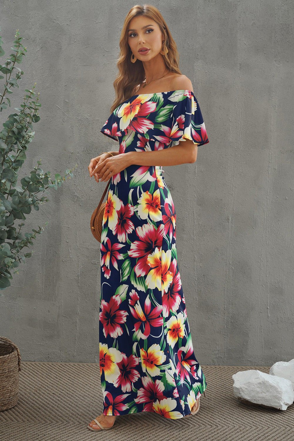 Floral Layered Off - Shoulder Maxi Dress - ViarousViarousViarous