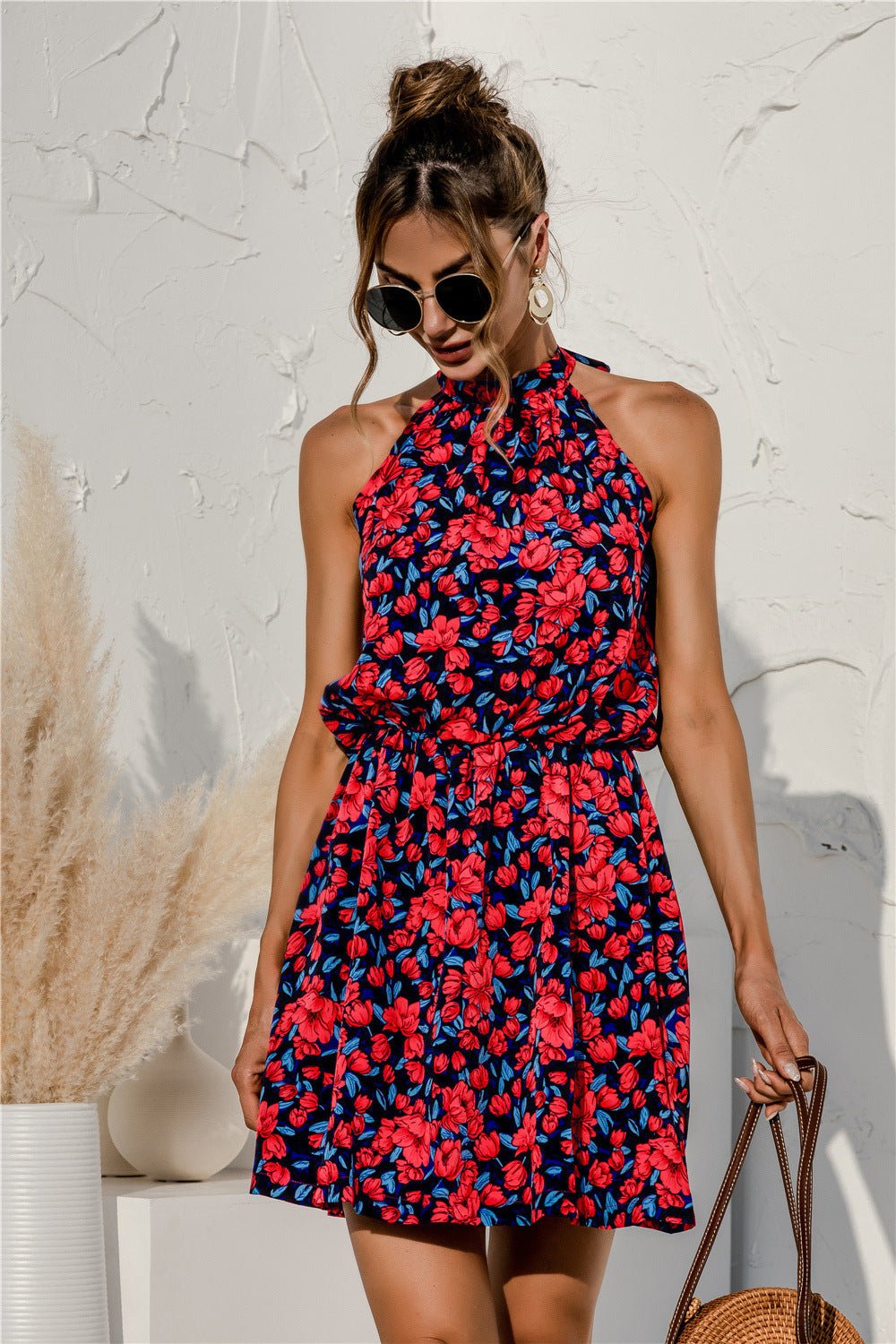 Floral Tied Sleeveless Mini Dress - ViarousViarousViarous