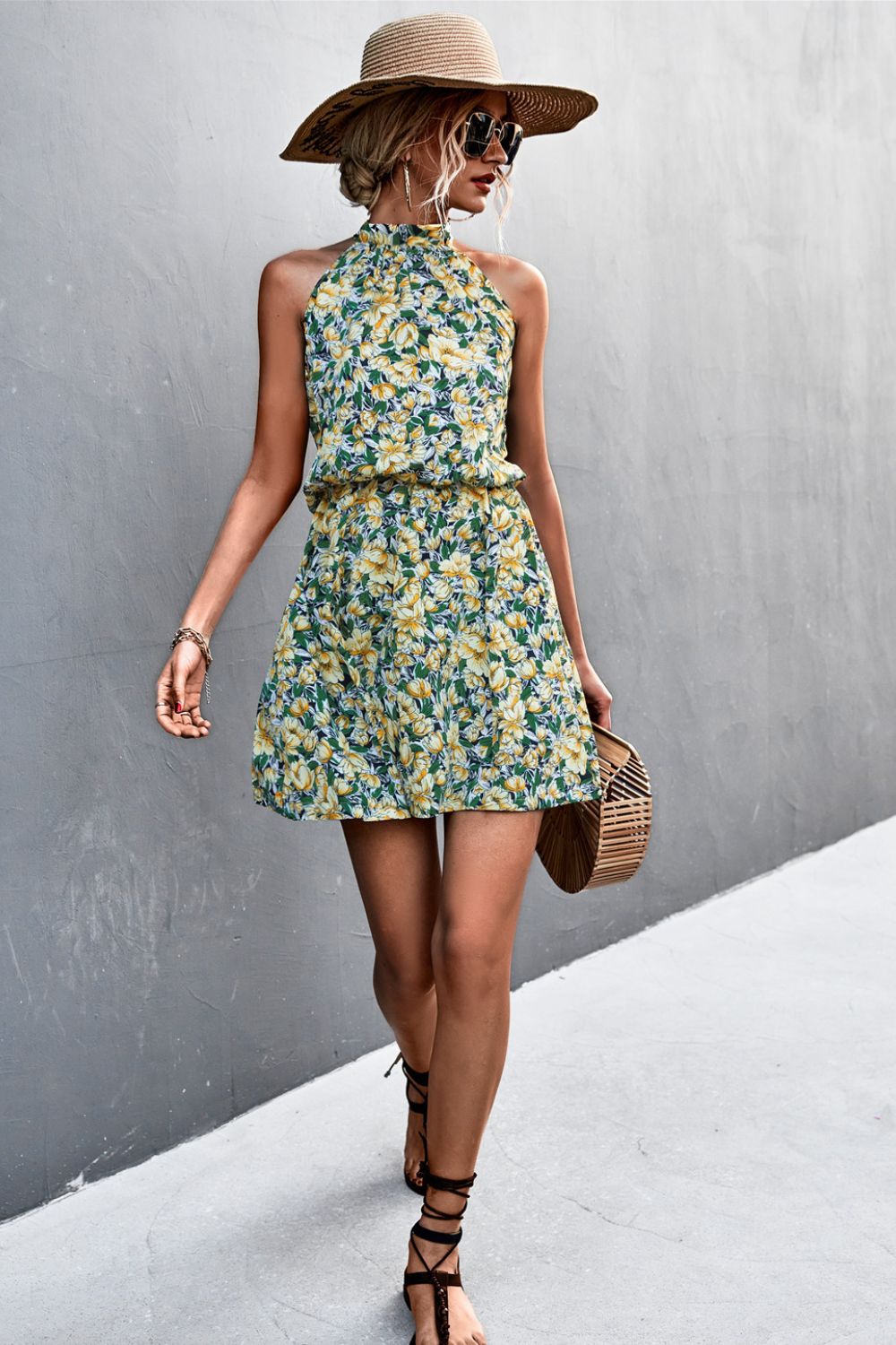 Floral Tied Sleeveless Mini Dress - ViarousViarousViarous