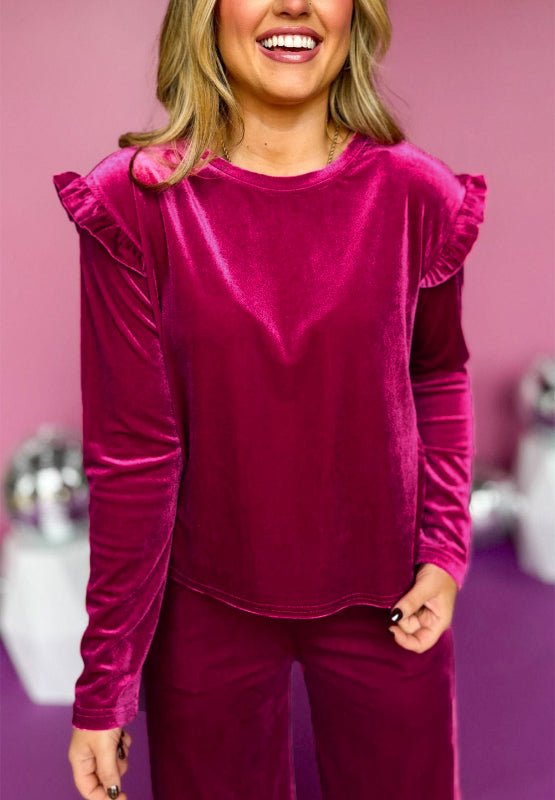 Frill Round Neck Long Sleeve Top and Pants Set - ViarousViarousViarous