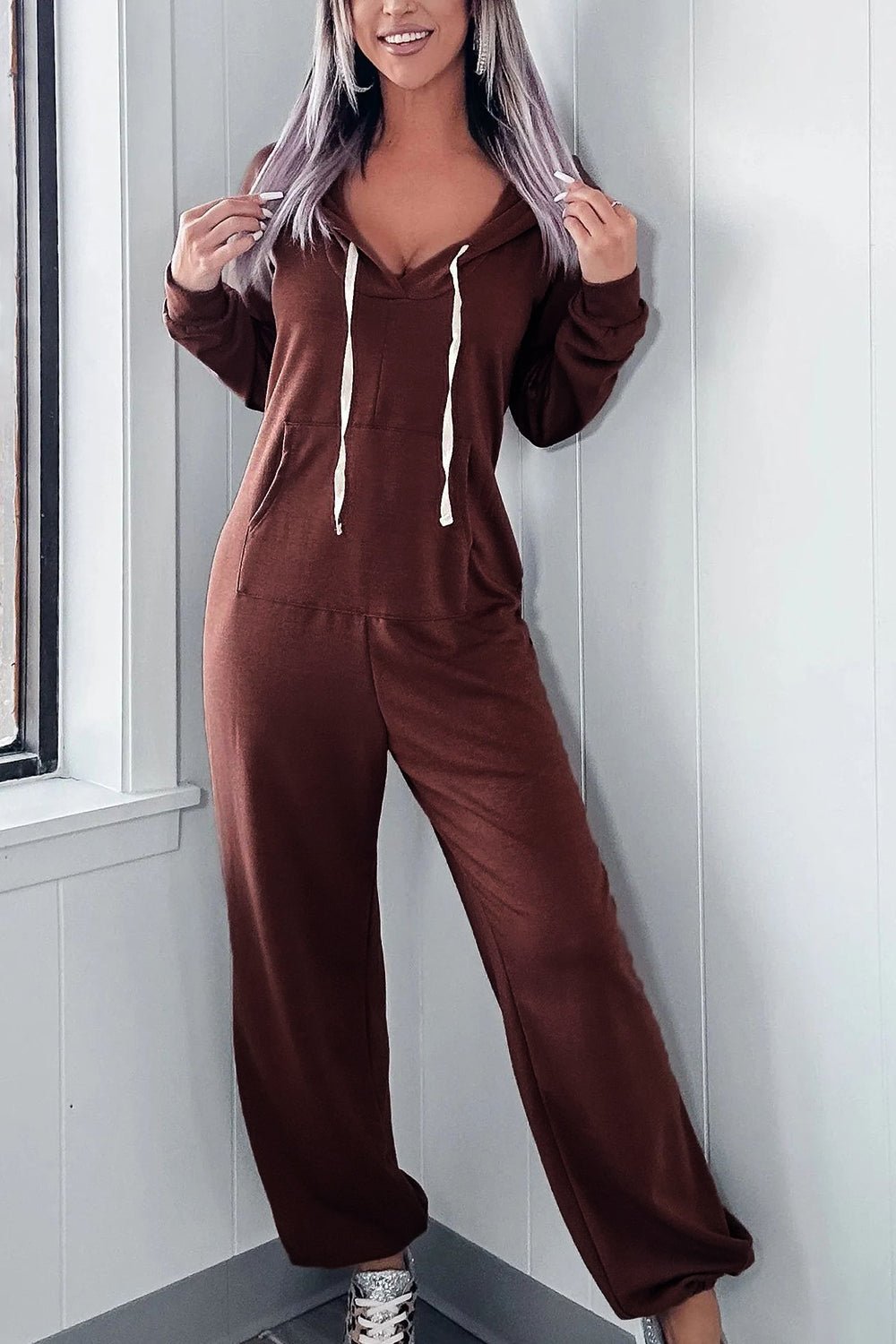 Full Size Drawstring Long Sleeve Jumpsuit - ViarousViarousViarous