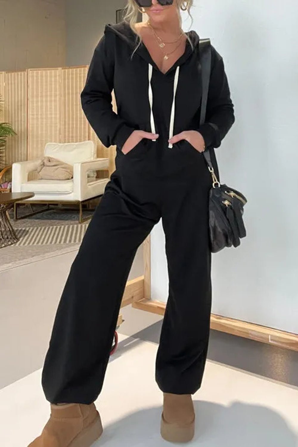 Full Size Drawstring Long Sleeve Jumpsuit - ViarousViarousViarous