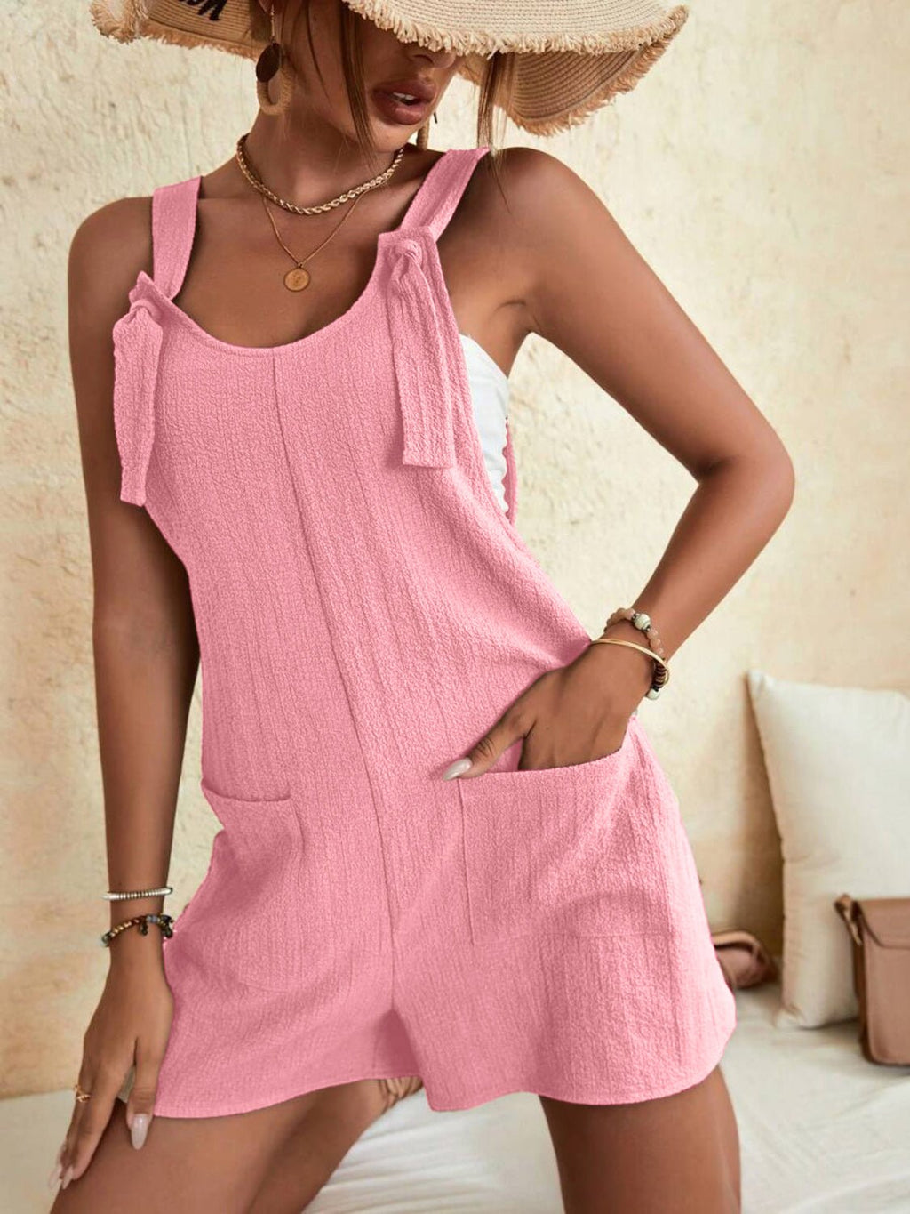 Full Size Scoop Neck Romper with Pockets - ViarousViarousViarous