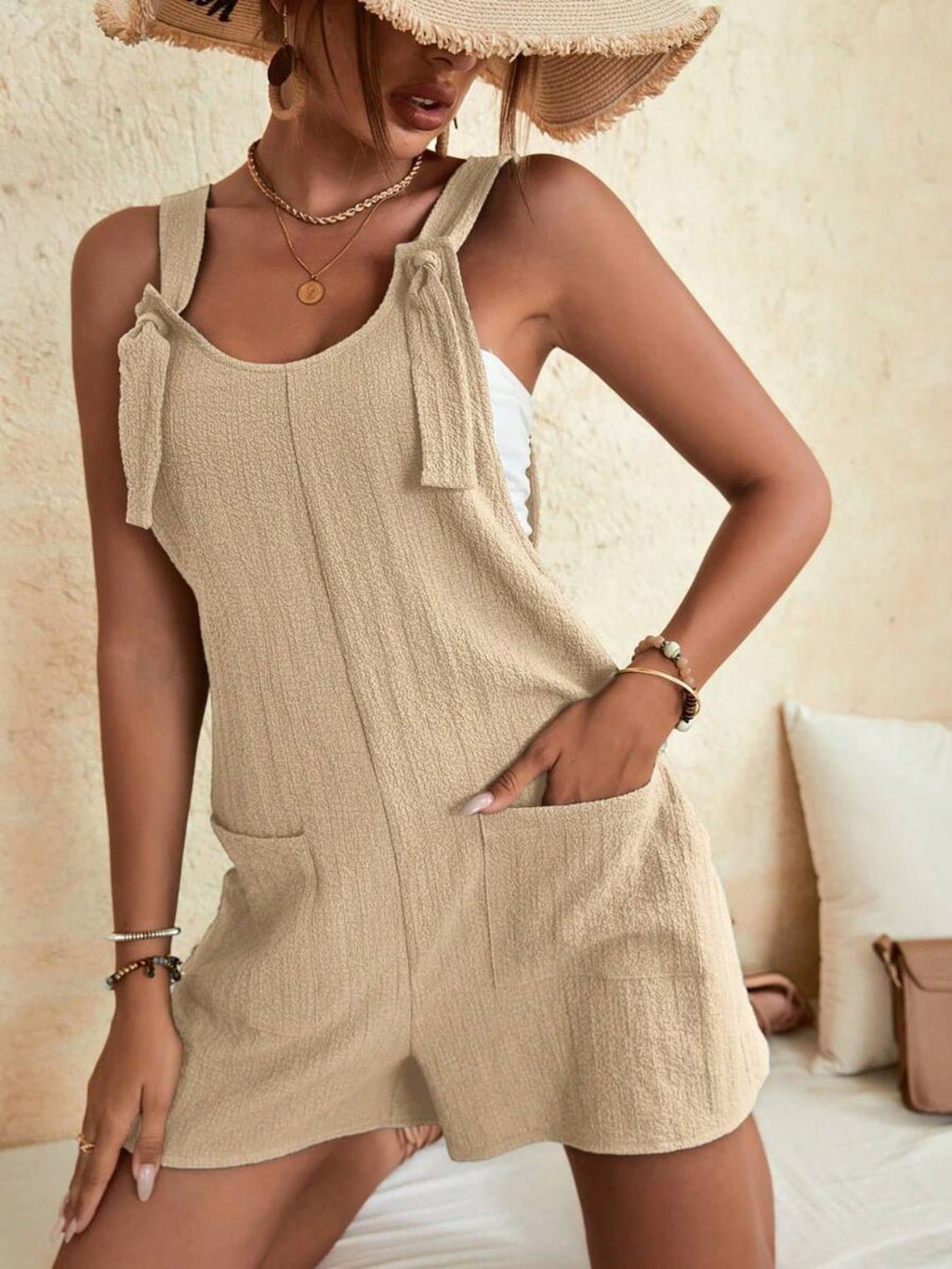 Full Size Scoop Neck Romper with Pockets - ViarousViarousViarous