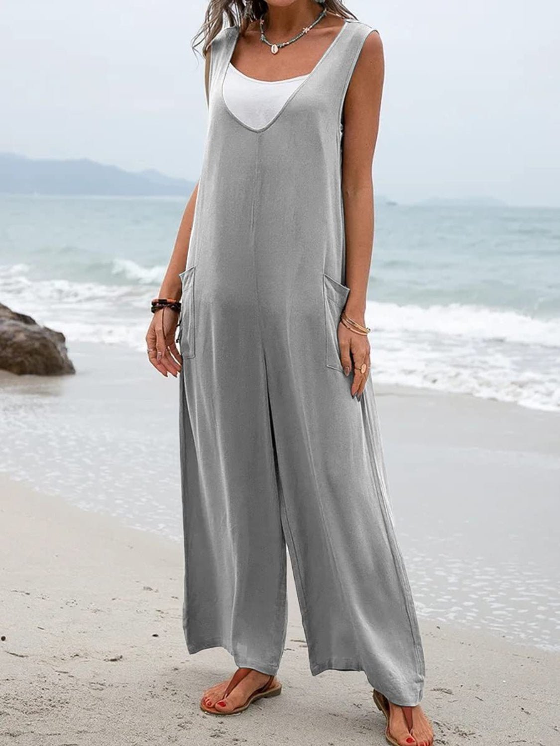 Full Size Wide Strap Jumpsuit with Pockets - ViarousViarousViarous