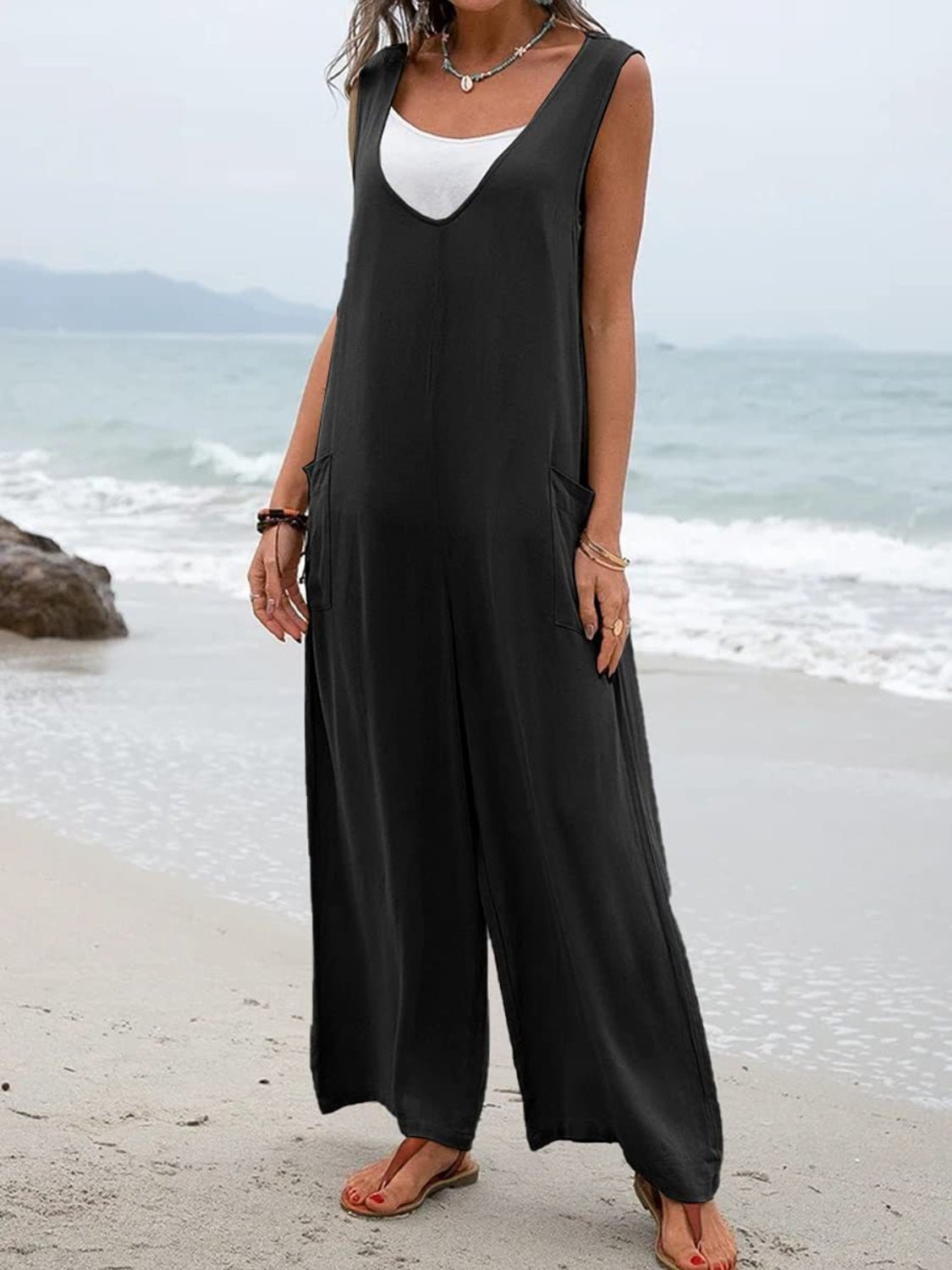 Full Size Wide Strap Jumpsuit with Pockets - ViarousViarousViarous