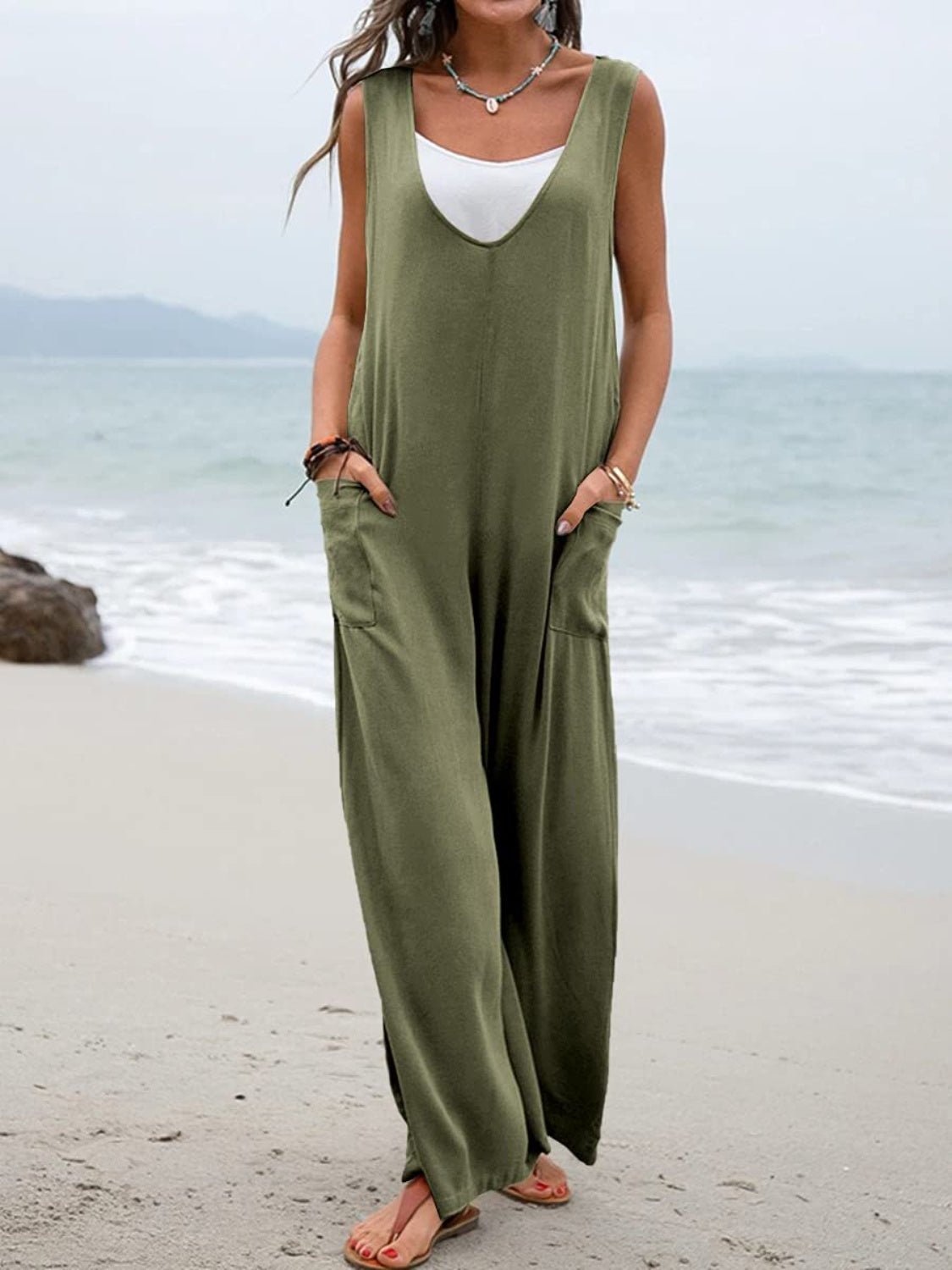 Full Size Wide Strap Jumpsuit with Pockets - ViarousViarousViarous