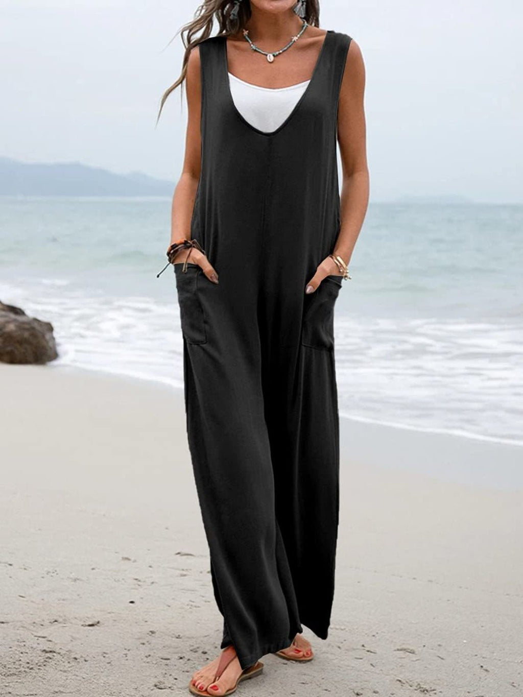 Full Size Wide Strap Jumpsuit with Pockets - ViarousViarousViarous