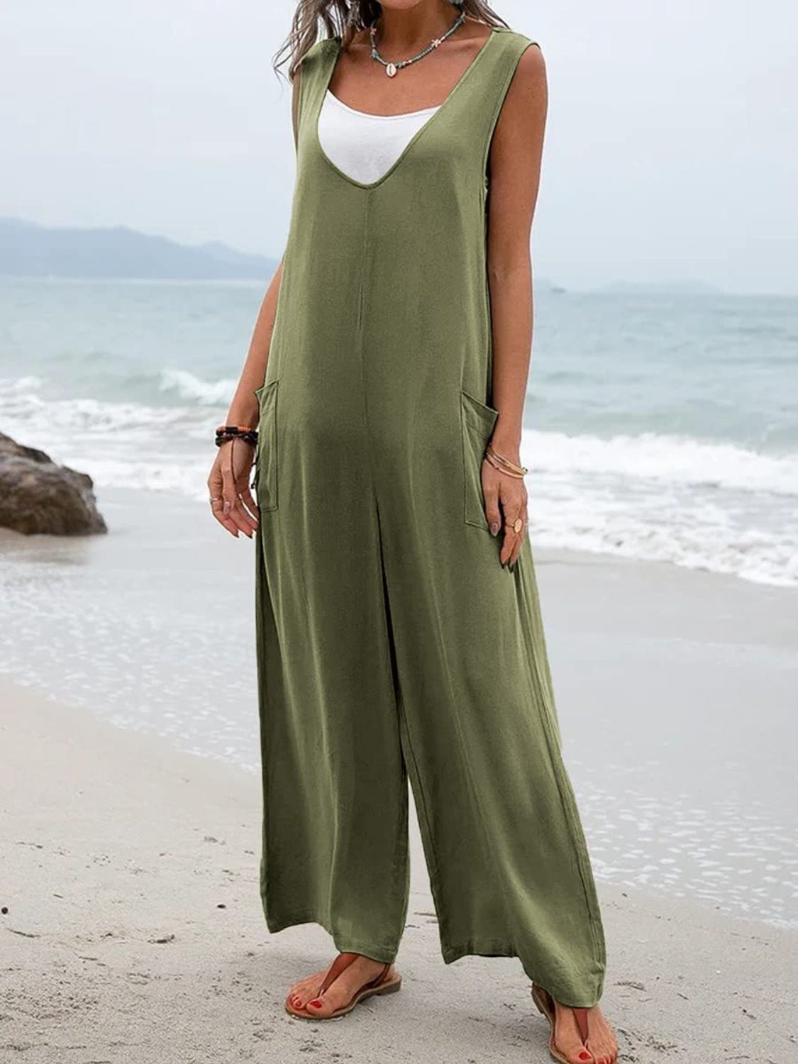 Full Size Wide Strap Jumpsuit with Pockets - ViarousViarousViarous