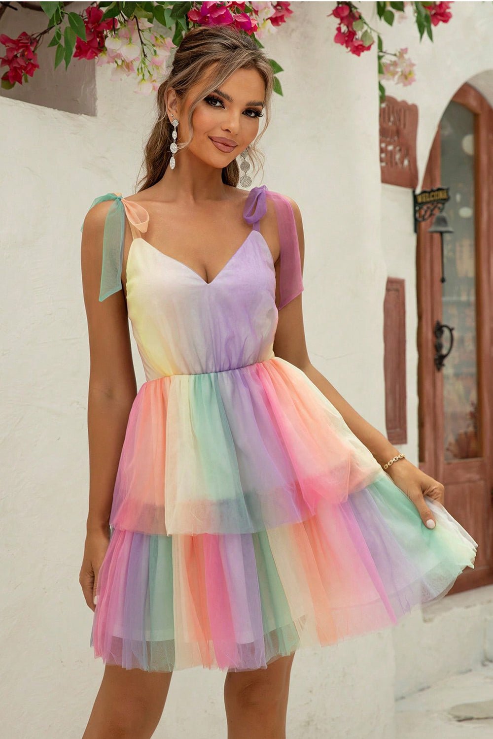 Gradient Tie - Shoulder Layered Dress - ViarousViarousViarous
