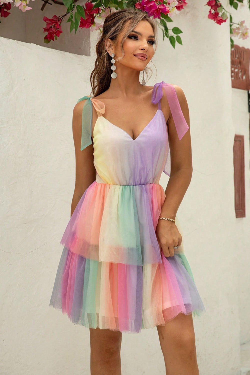 Gradient Tie - Shoulder Layered Dress - ViarousViarousViarous