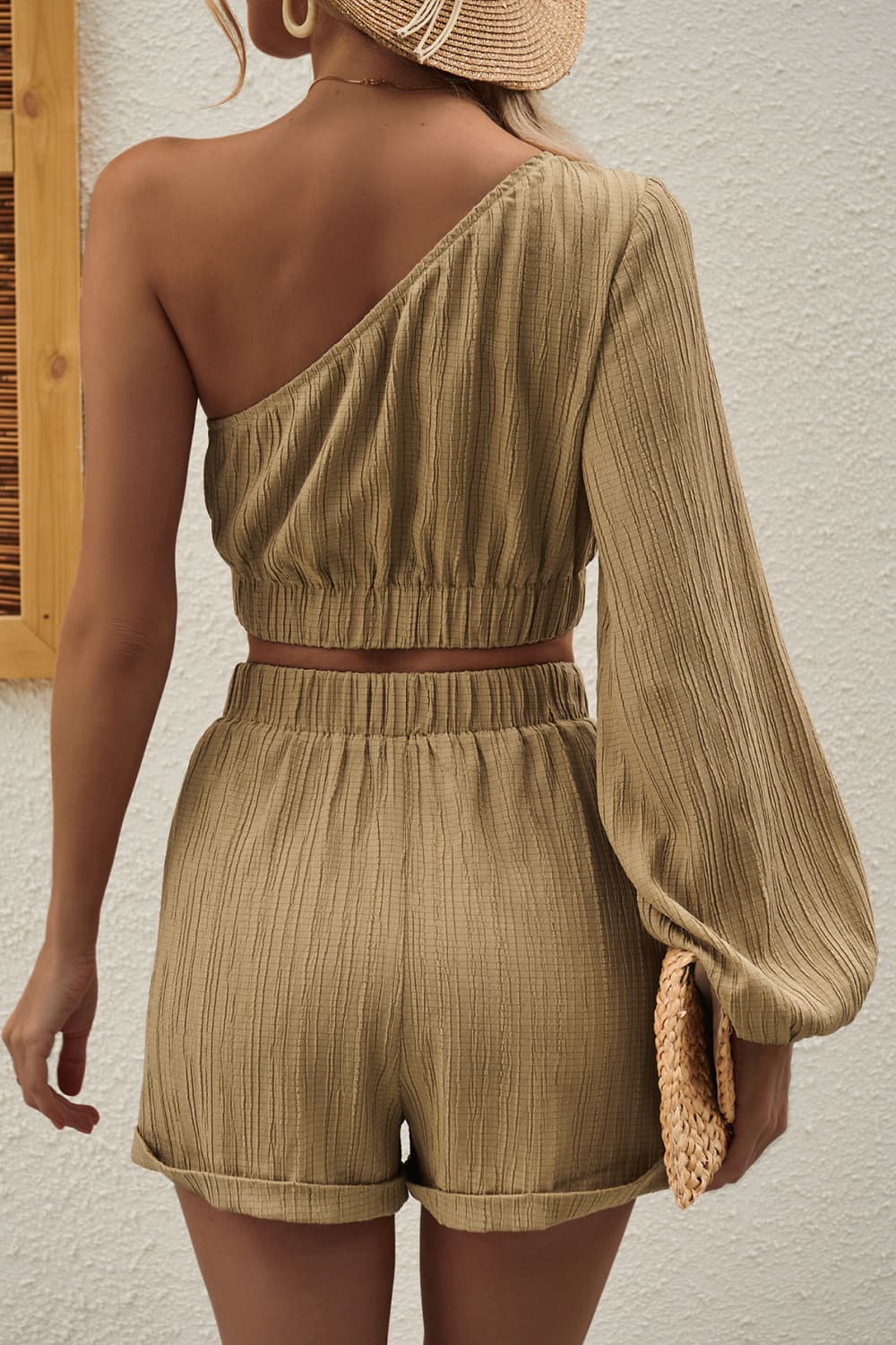 Honey One - Shoulder Balloon Sleeve Crop Top and Shorts Set - ViarousViarousViarous