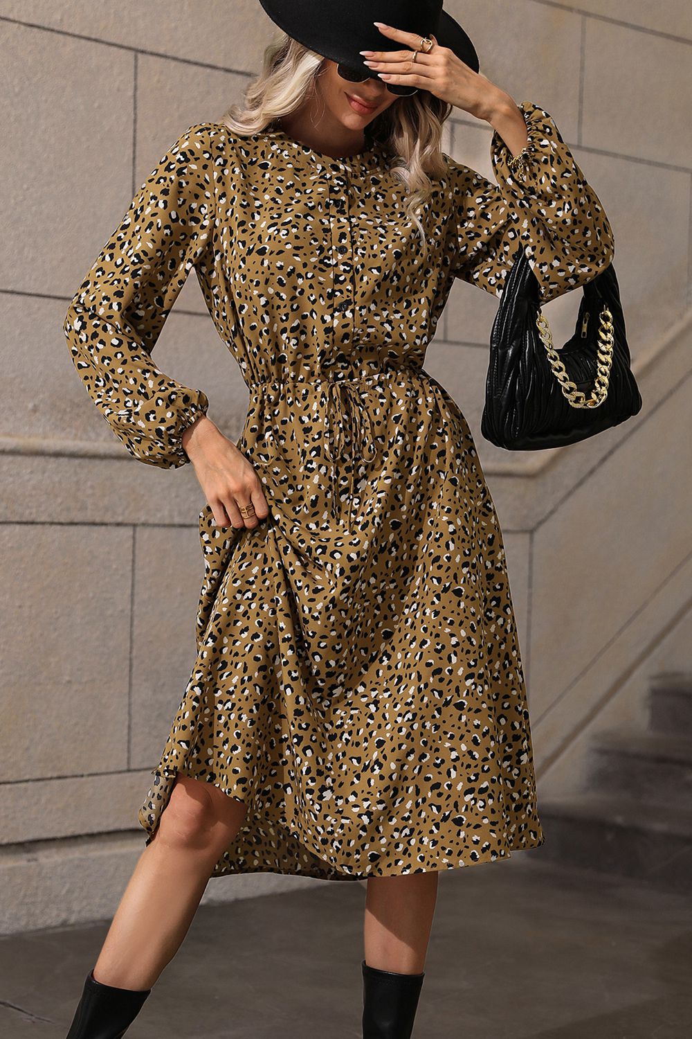 Honey Printed Long Sleeve Midi Dress - ViarousViarousViarous