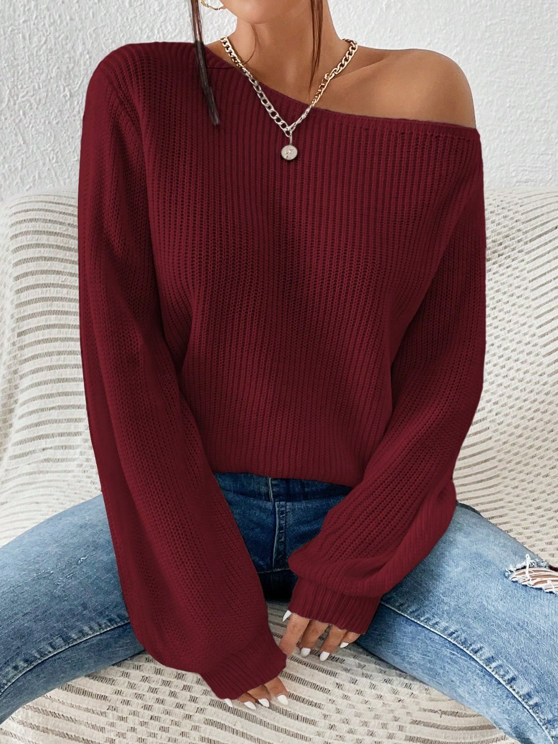 Honey Single Shoulder Long Sleeve Sweater - ViarousViarousViarous