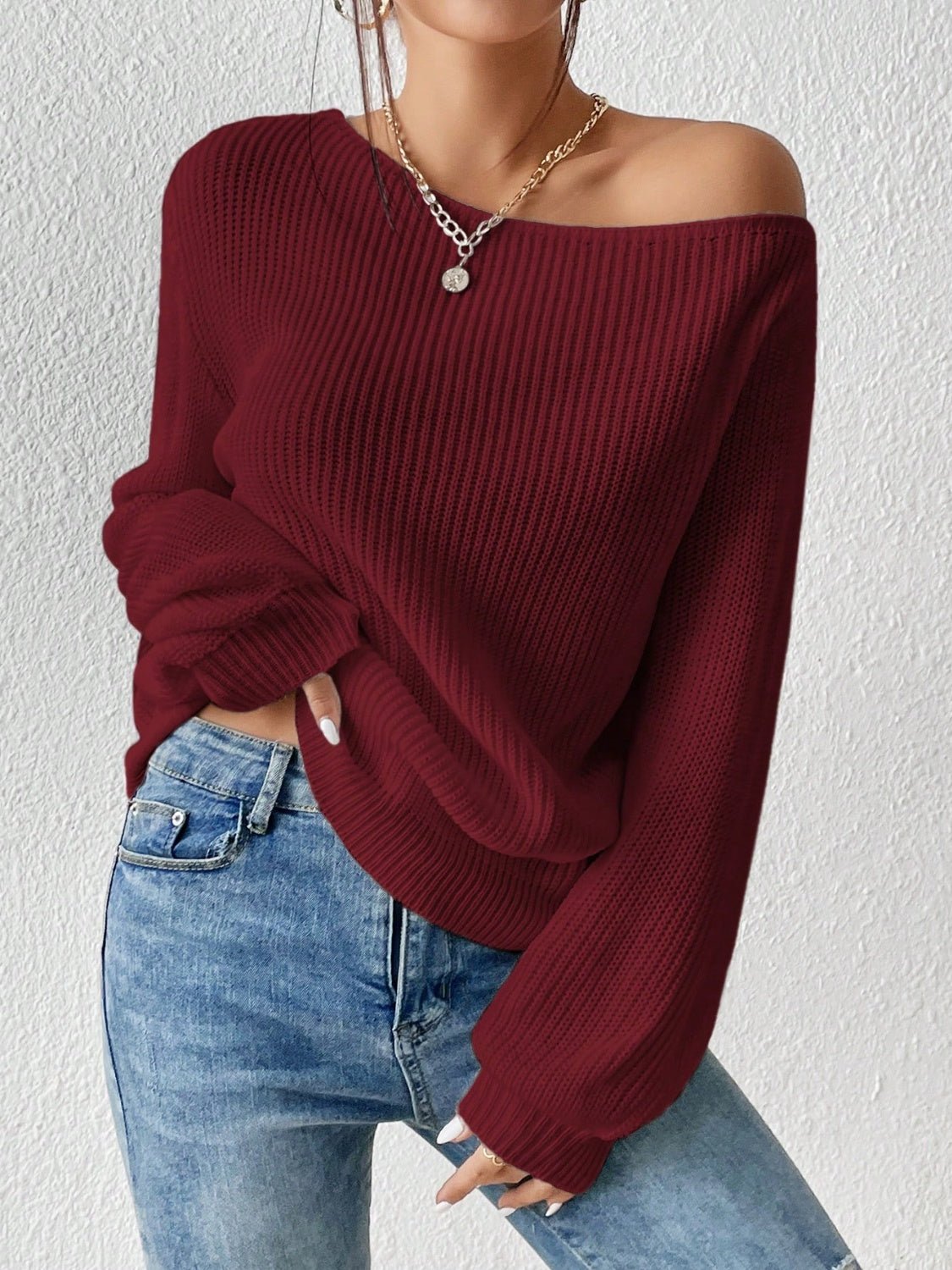 Honey Single Shoulder Long Sleeve Sweater - ViarousViarousViarous