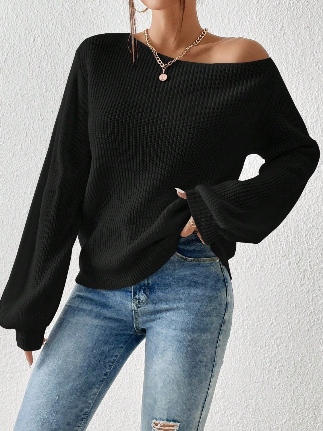 Honey Single Shoulder Long Sleeve Sweater - ViarousViarousViarous