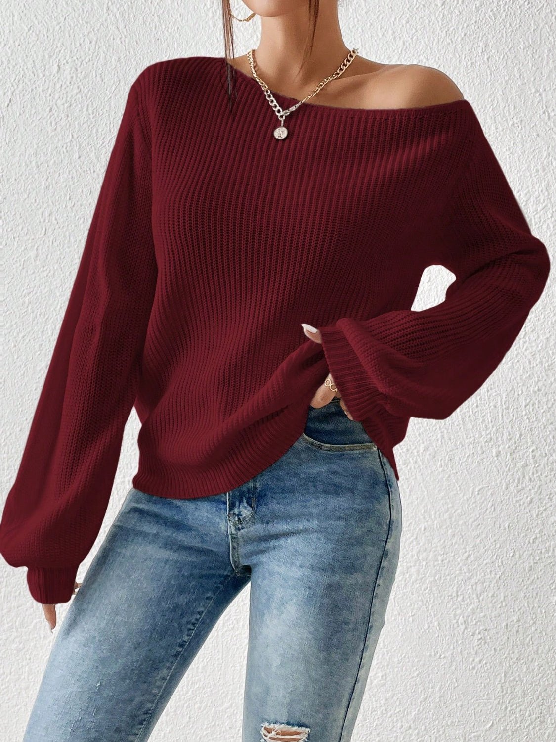 Honey Single Shoulder Long Sleeve Sweater - ViarousViarousViarous