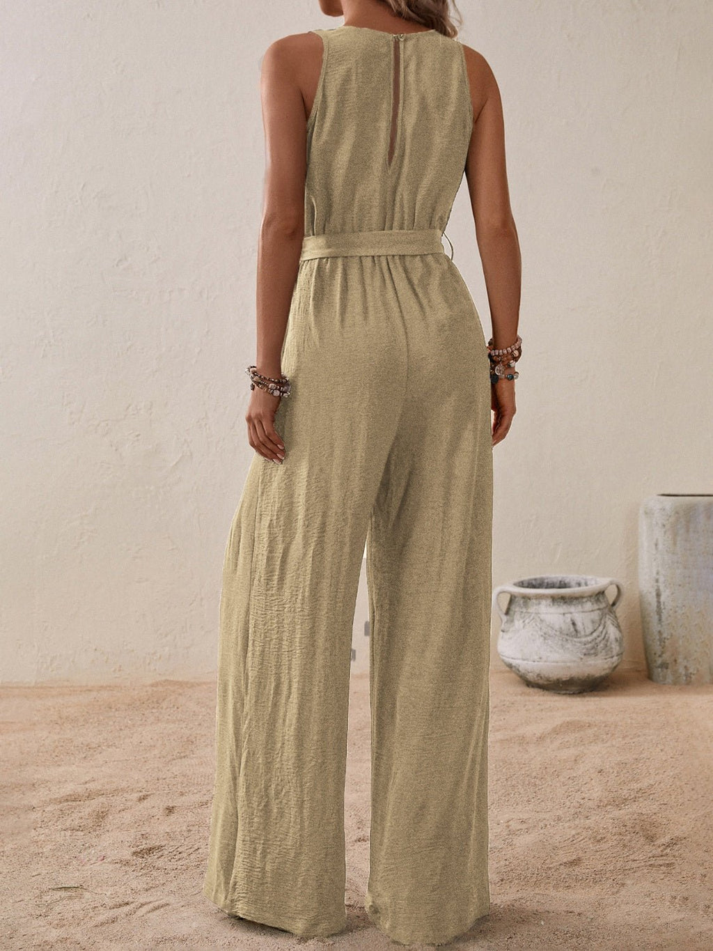 Honey Tied Surplice Sleeveless Wide Leg Jumpsuit - ViarousViarousViarous