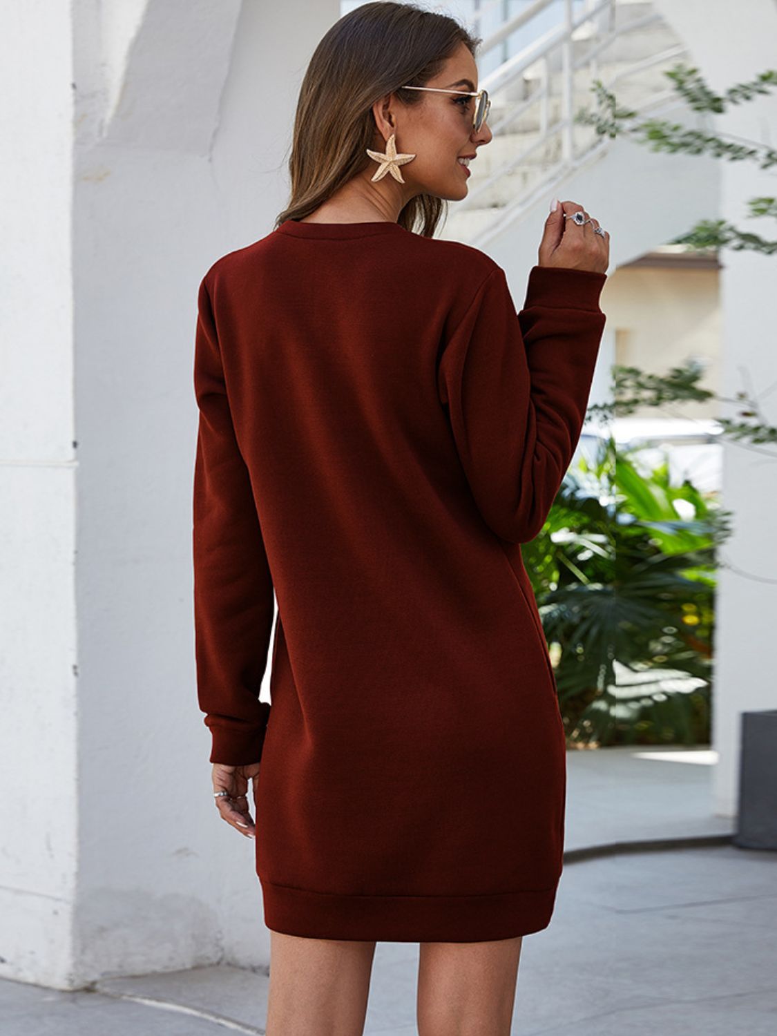Ivy Lane Round Neck Long Sleeve Mini Dress with Pockets - ViarousViarousViarous