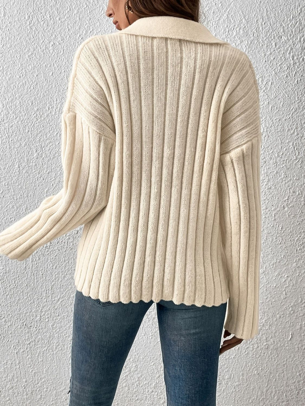 Johnny Collar Long Sleeve Sweater - ViarousViarousViarous