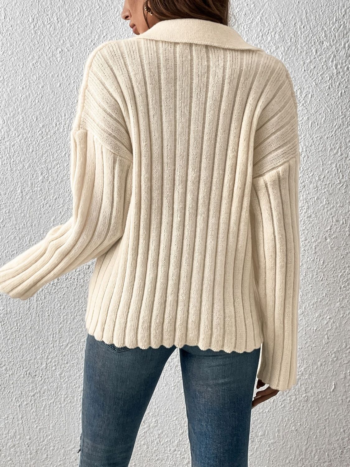 Johnny Collar Long Sleeve Sweater - ViarousViarousViarous