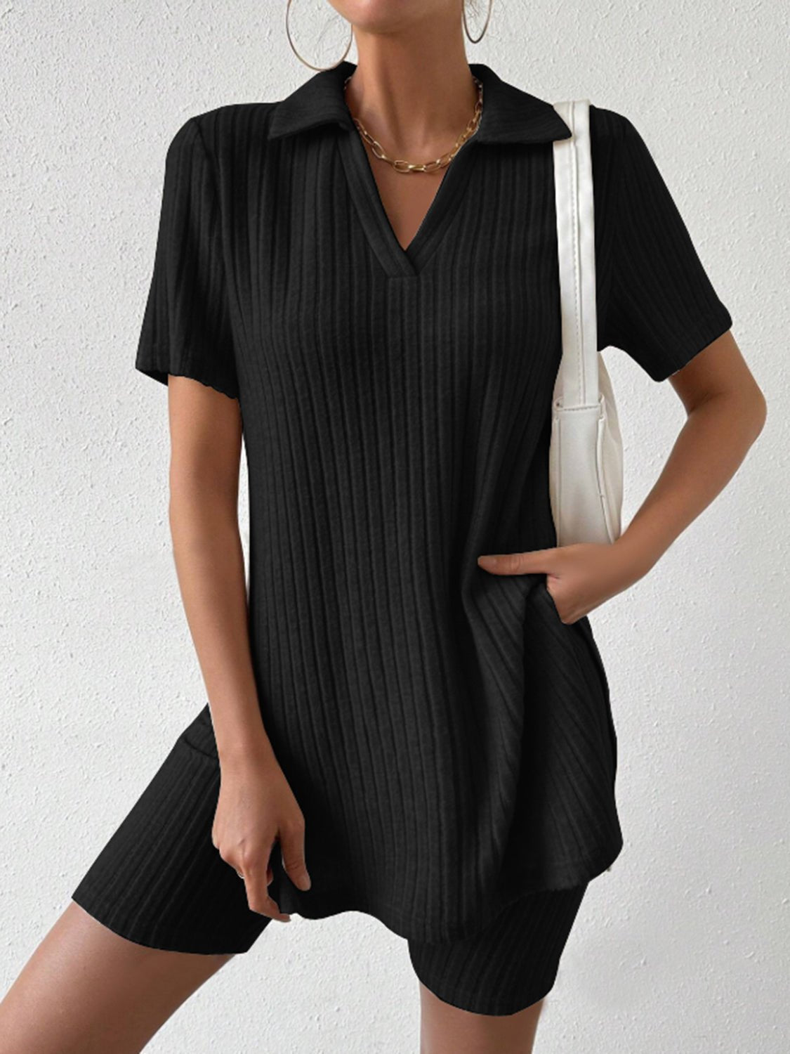 Johnny Collar Short Sleeve Top and Shorts Set - ViarousViarousViarous