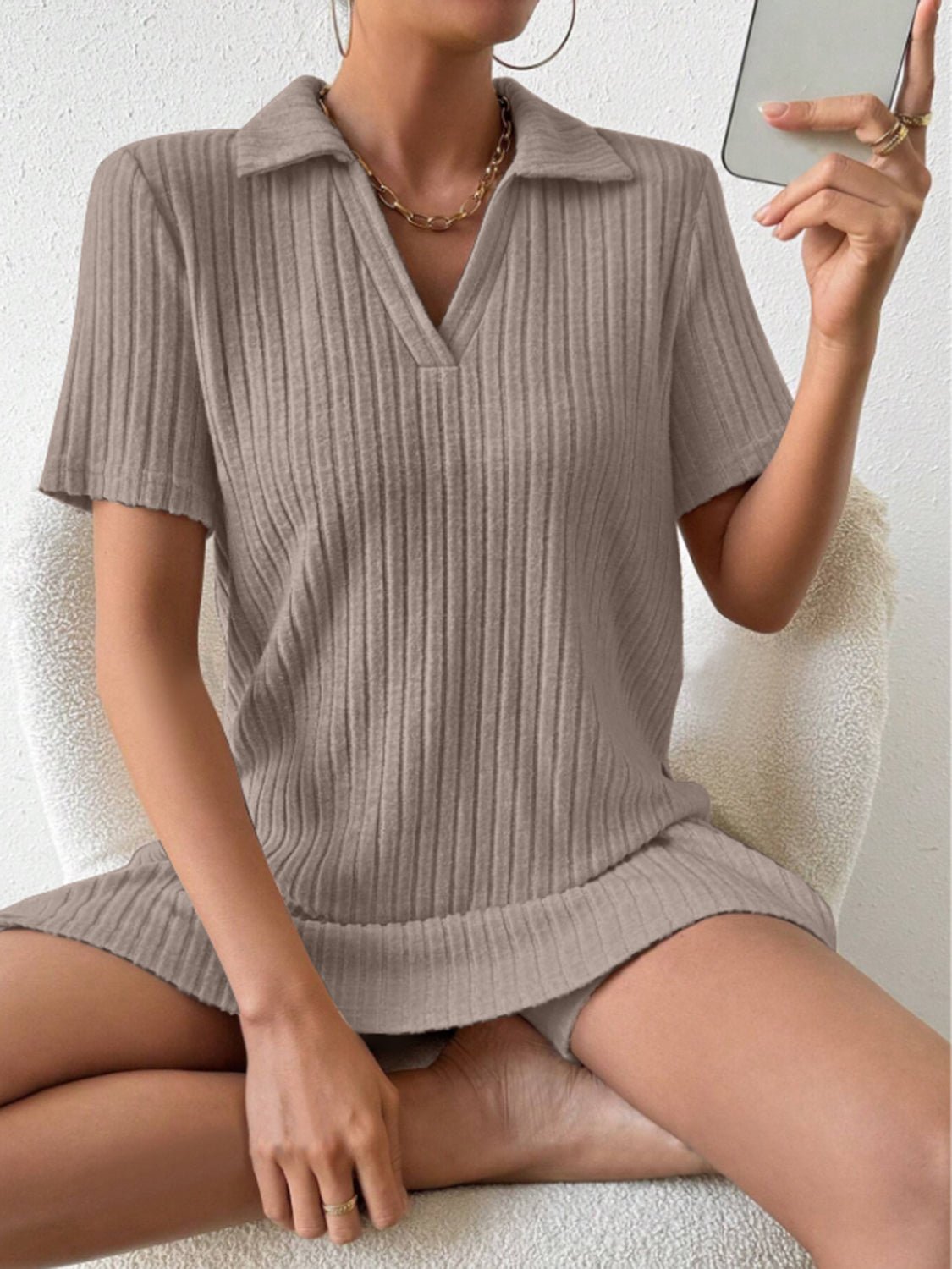 Johnny Collar Short Sleeve Top and Shorts Set - ViarousViarousViarous