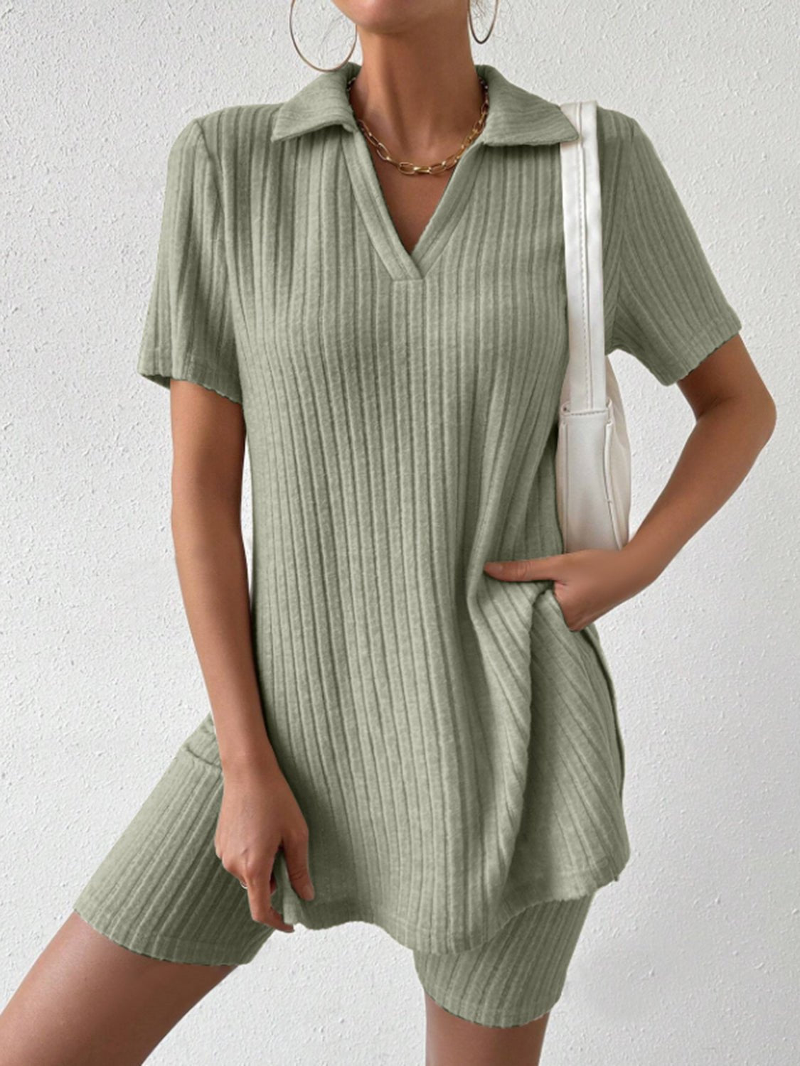 Johnny Collar Short Sleeve Top and Shorts Set - ViarousViarousViarous