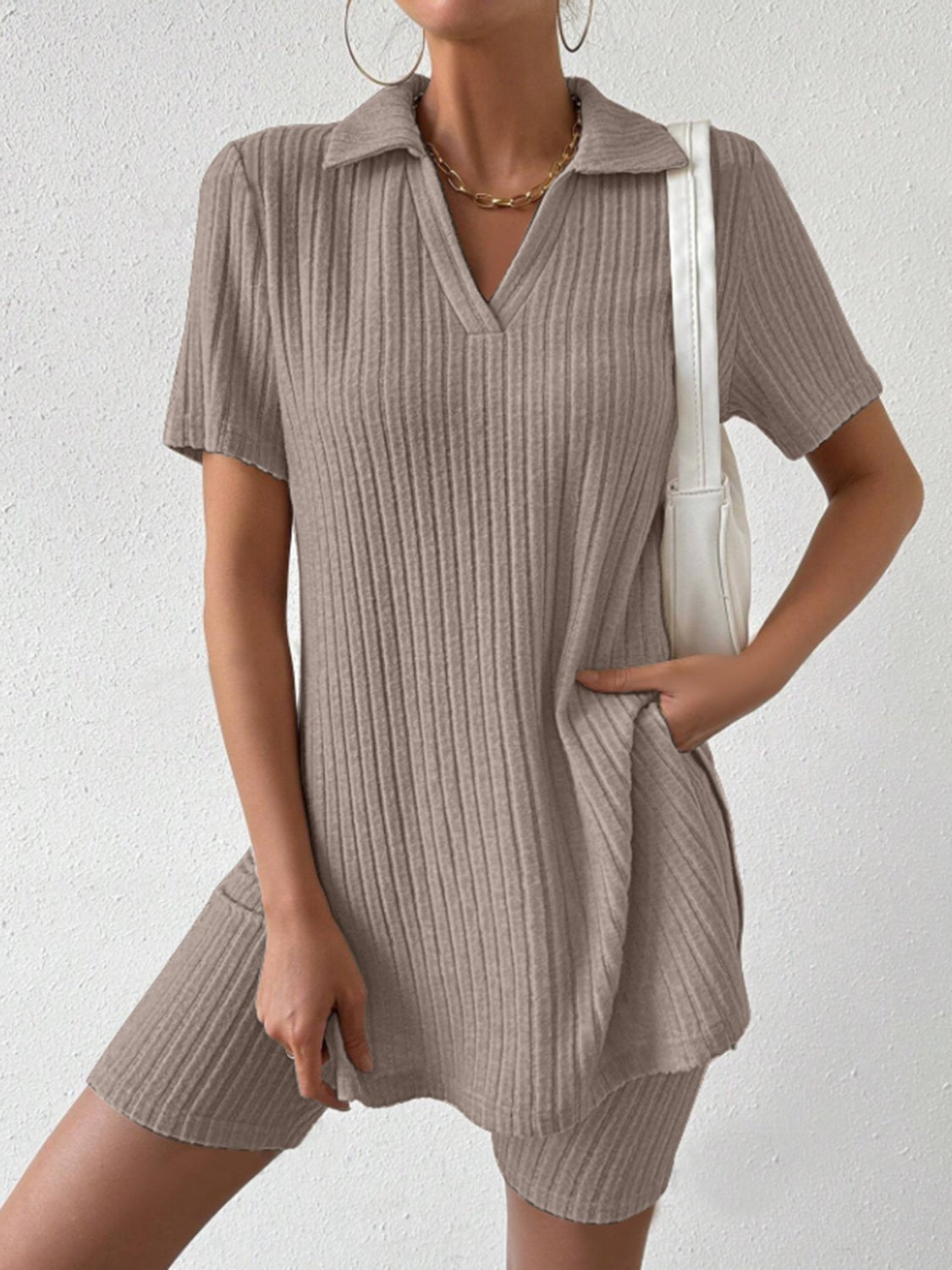 Johnny Collar Short Sleeve Top and Shorts Set - ViarousViarousViarous