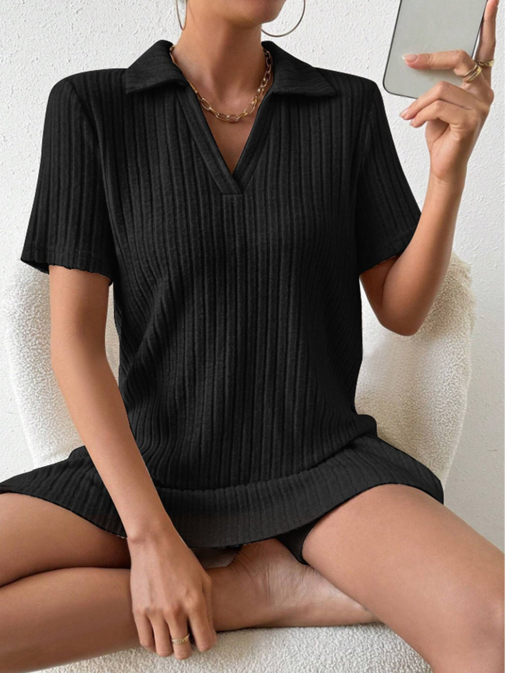 Johnny Collar Short Sleeve Top and Shorts Set - ViarousViarousViarous