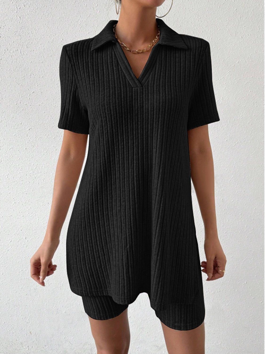 Johnny Collar Short Sleeve Top and Shorts Set - ViarousViarousViarous