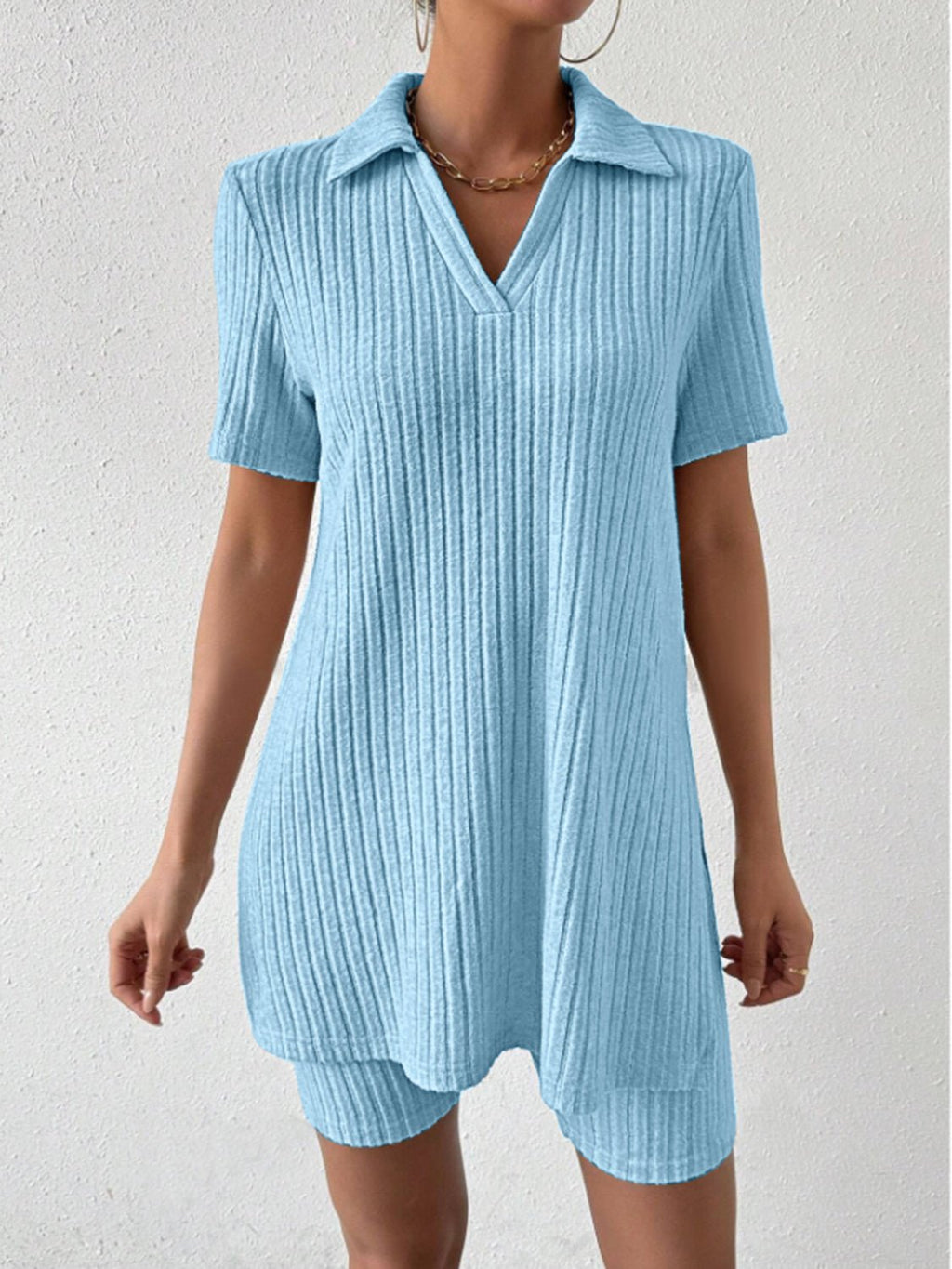 Johnny Collar Short Sleeve Top and Shorts Set - ViarousViarousViarous