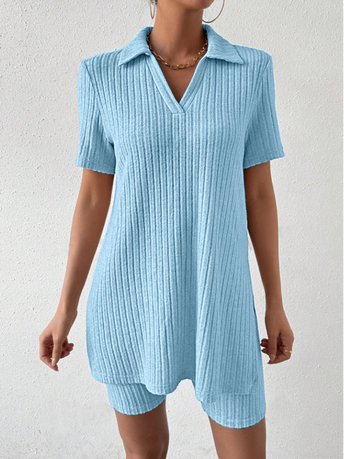 Johnny Collar Short Sleeve Top and Shorts Set - ViarousViarousViarous