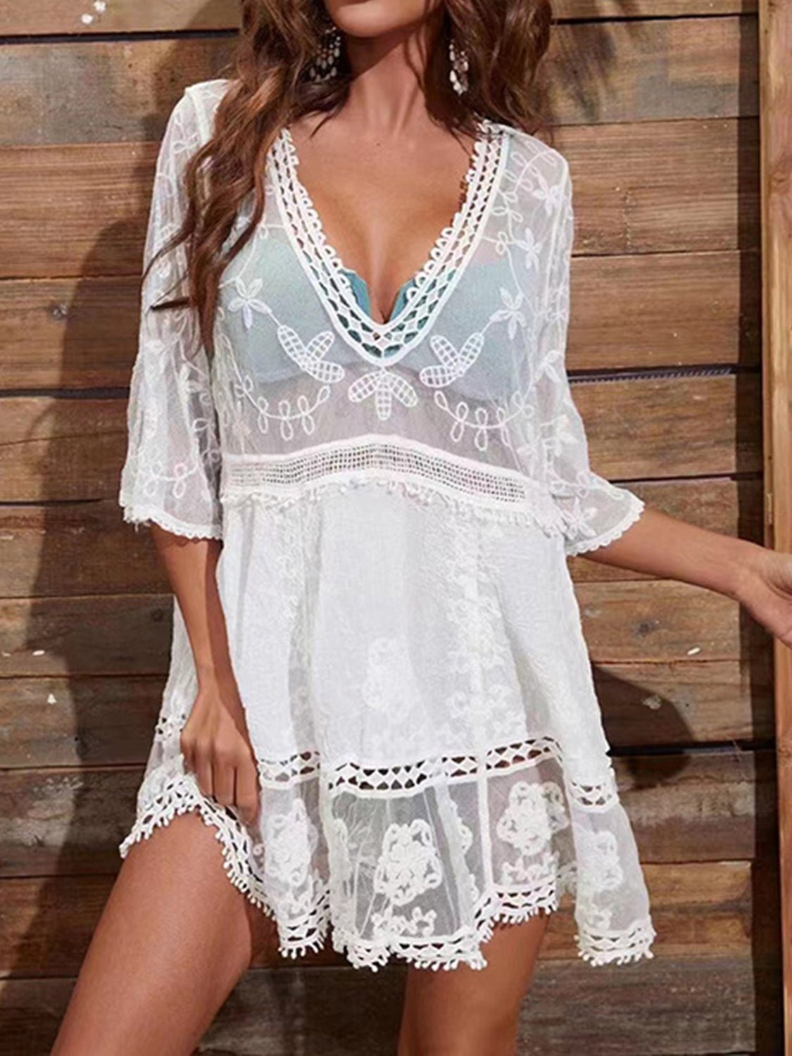 Lace Detail Plunge Cover - Up Dress - ViarousViarousViarous
