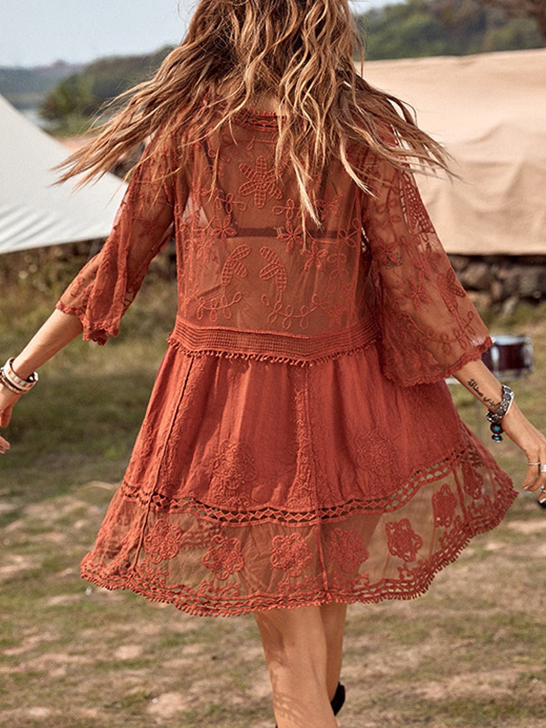 Lace Detail Plunge Cover - Up Dress - ViarousViarousViarous