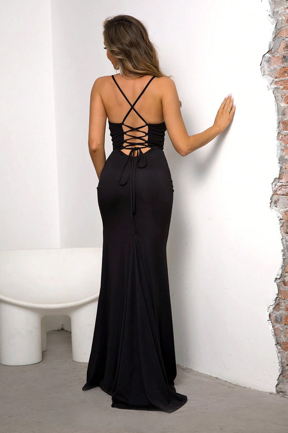 Lace - Up Spaghetti Strap Split Dress - ViarousViarousViarous