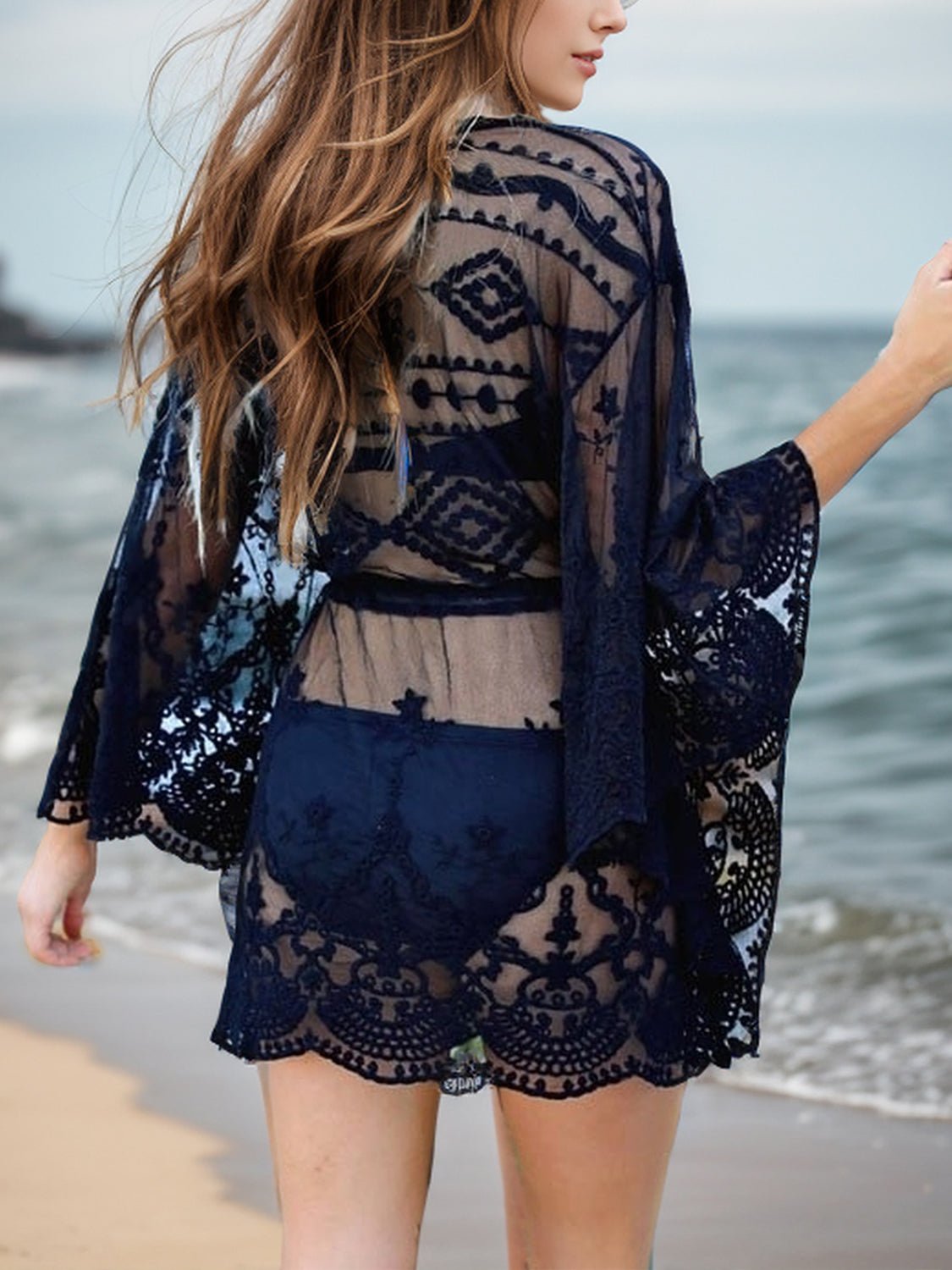 Lace V - Neck Three - Quarter Sleeve Cover Up - ViarousViarousViarous
