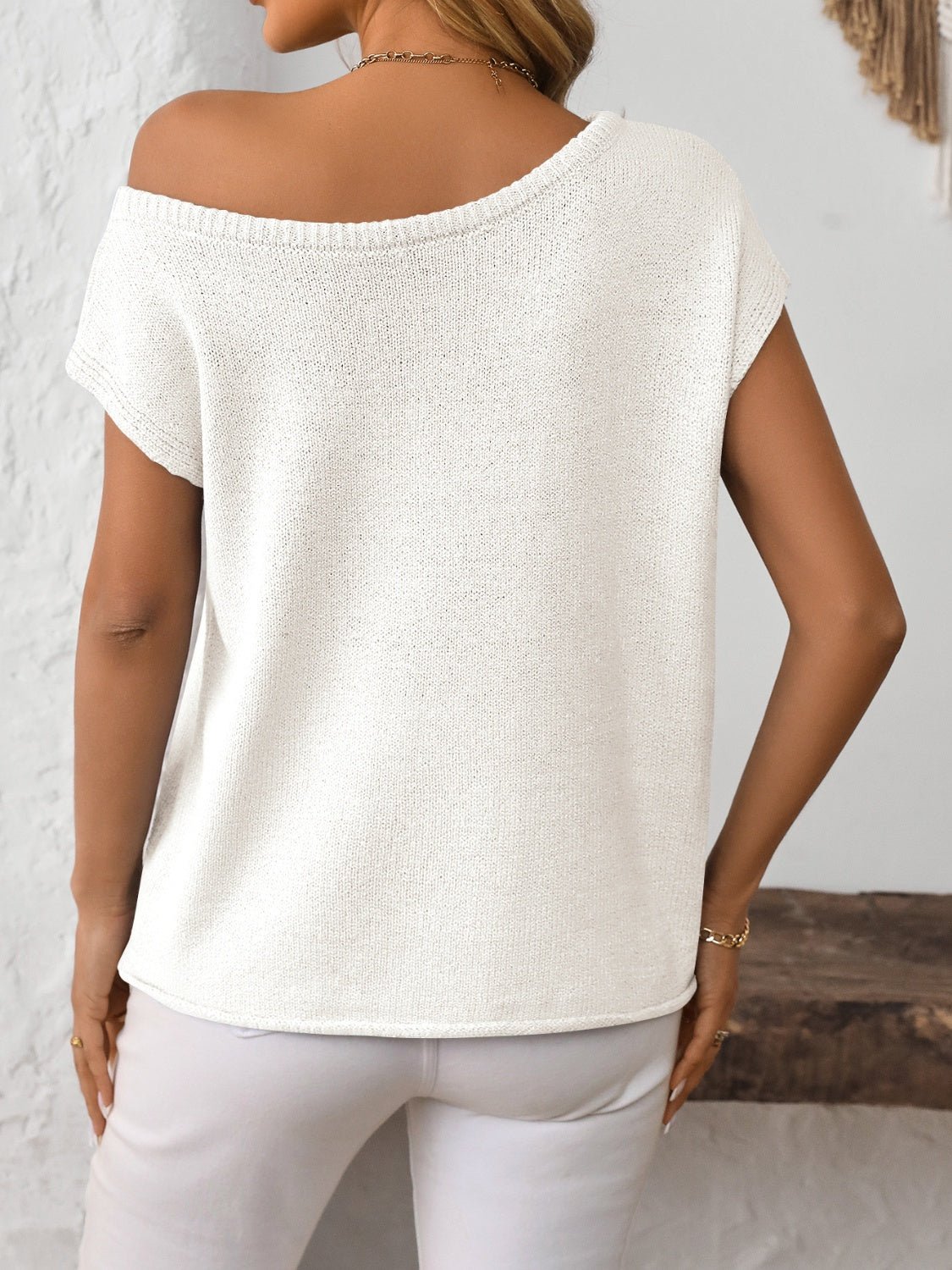 Mandy Boat Neck Short Sleeve Knit Top - ViarousViarousViarous