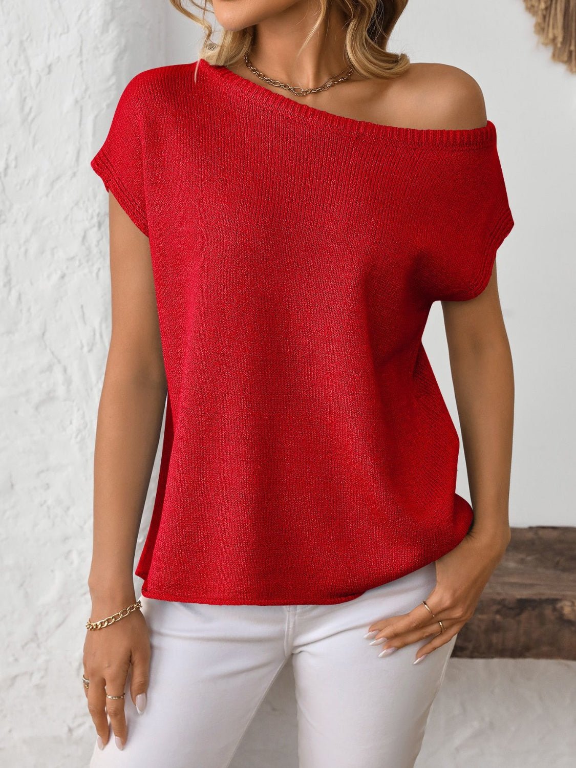 Mandy Boat Neck Short Sleeve Knit Top - ViarousViarousViarous