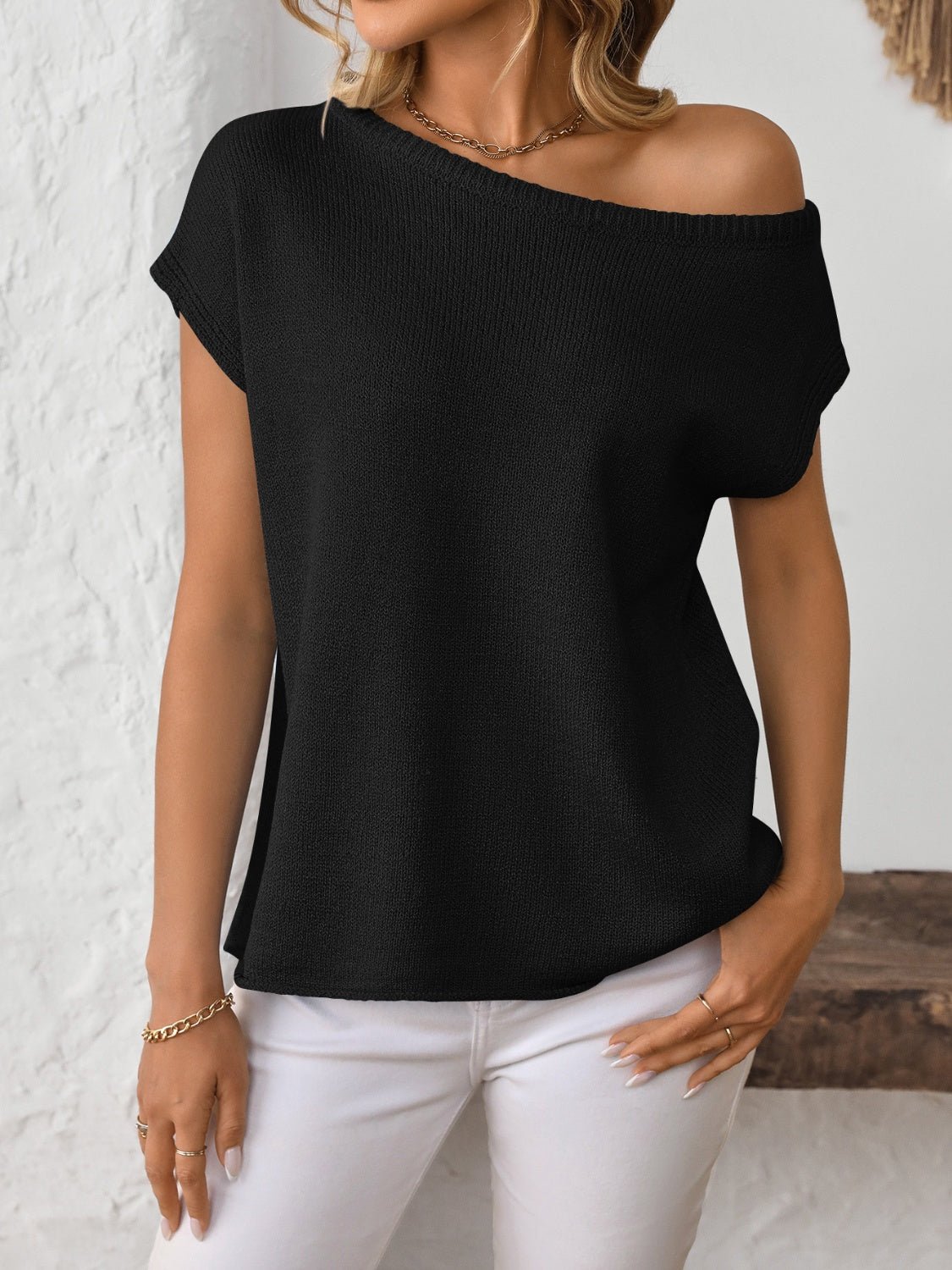 Mandy Boat Neck Short Sleeve Knit Top - ViarousViarousViarous