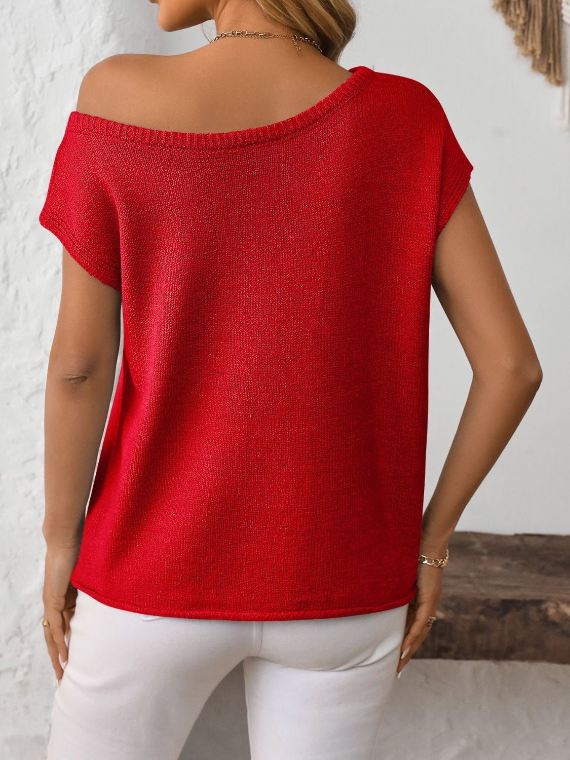 Mandy Boat Neck Short Sleeve Knit Top - ViarousViarousViarous