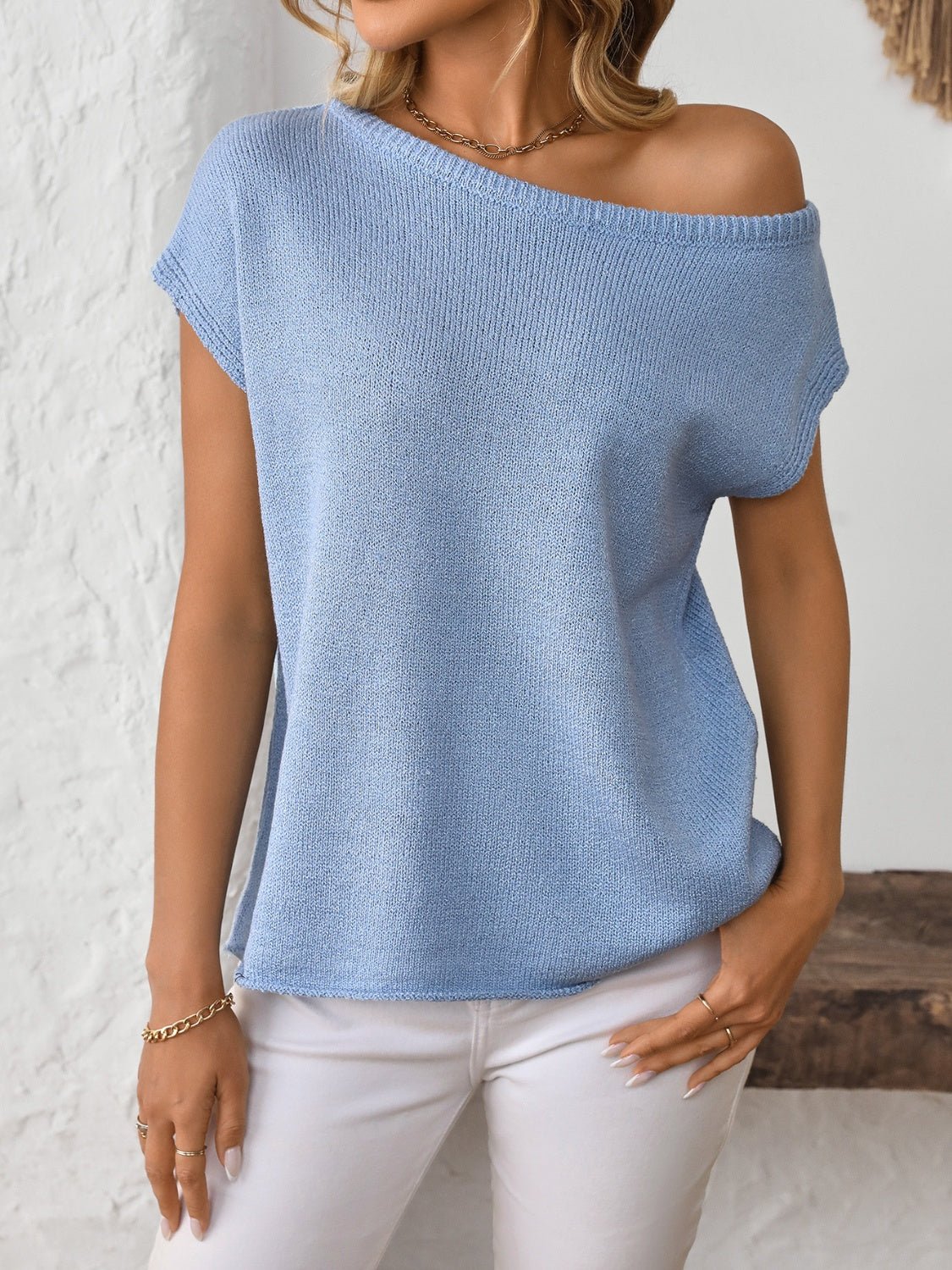 Mandy Boat Neck Short Sleeve Knit Top - ViarousViarousViarous