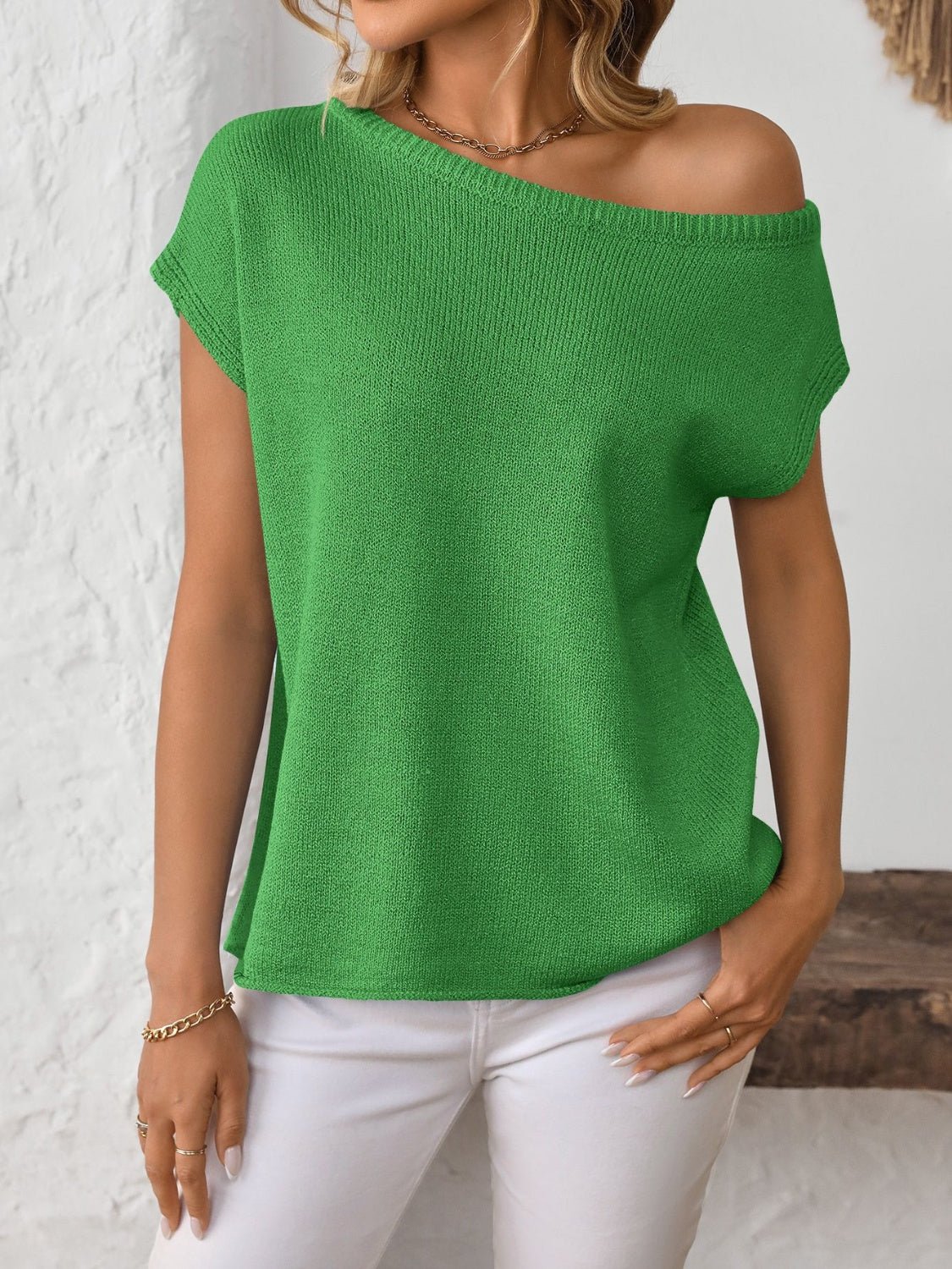 Mandy Boat Neck Short Sleeve Knit Top - ViarousViarousViarous