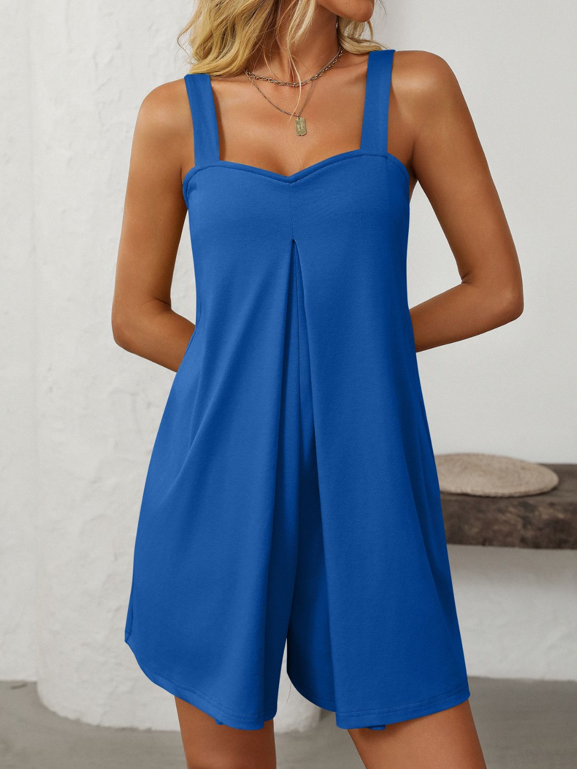 Mandy Sweetheart Neck Wide Strap Romper with Pockets - ViarousViarousViarous
