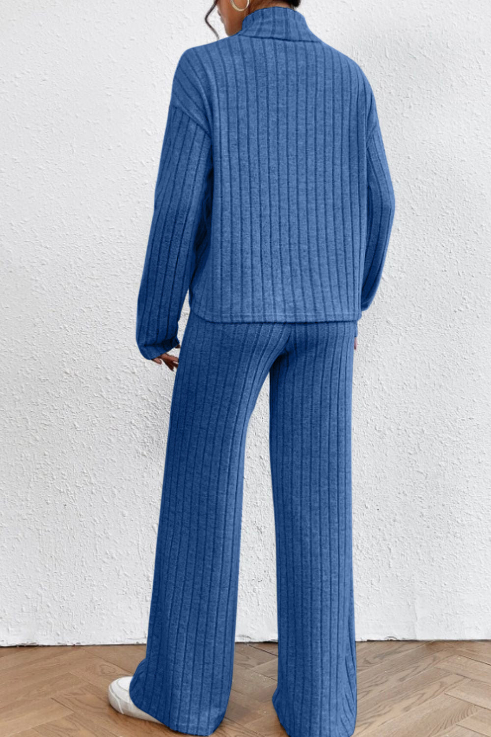 Mock Neck Dropped Shoulder Top and Pants Set - ViarousViarousViarous