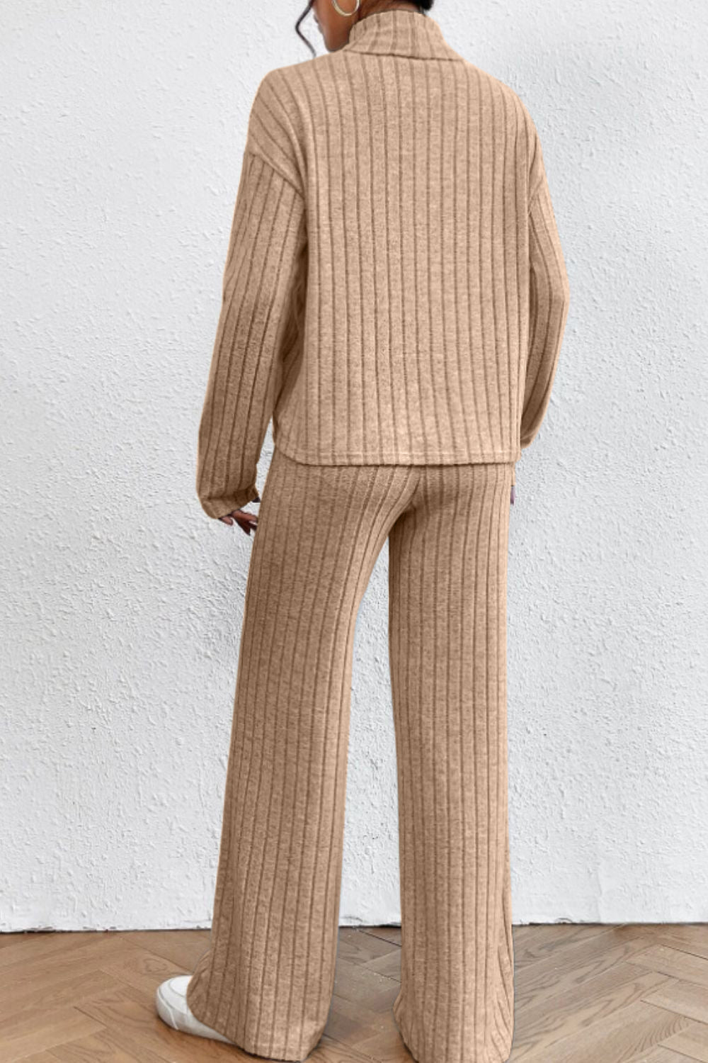 Mock Neck Dropped Shoulder Top and Pants Set - ViarousViarousViarous
